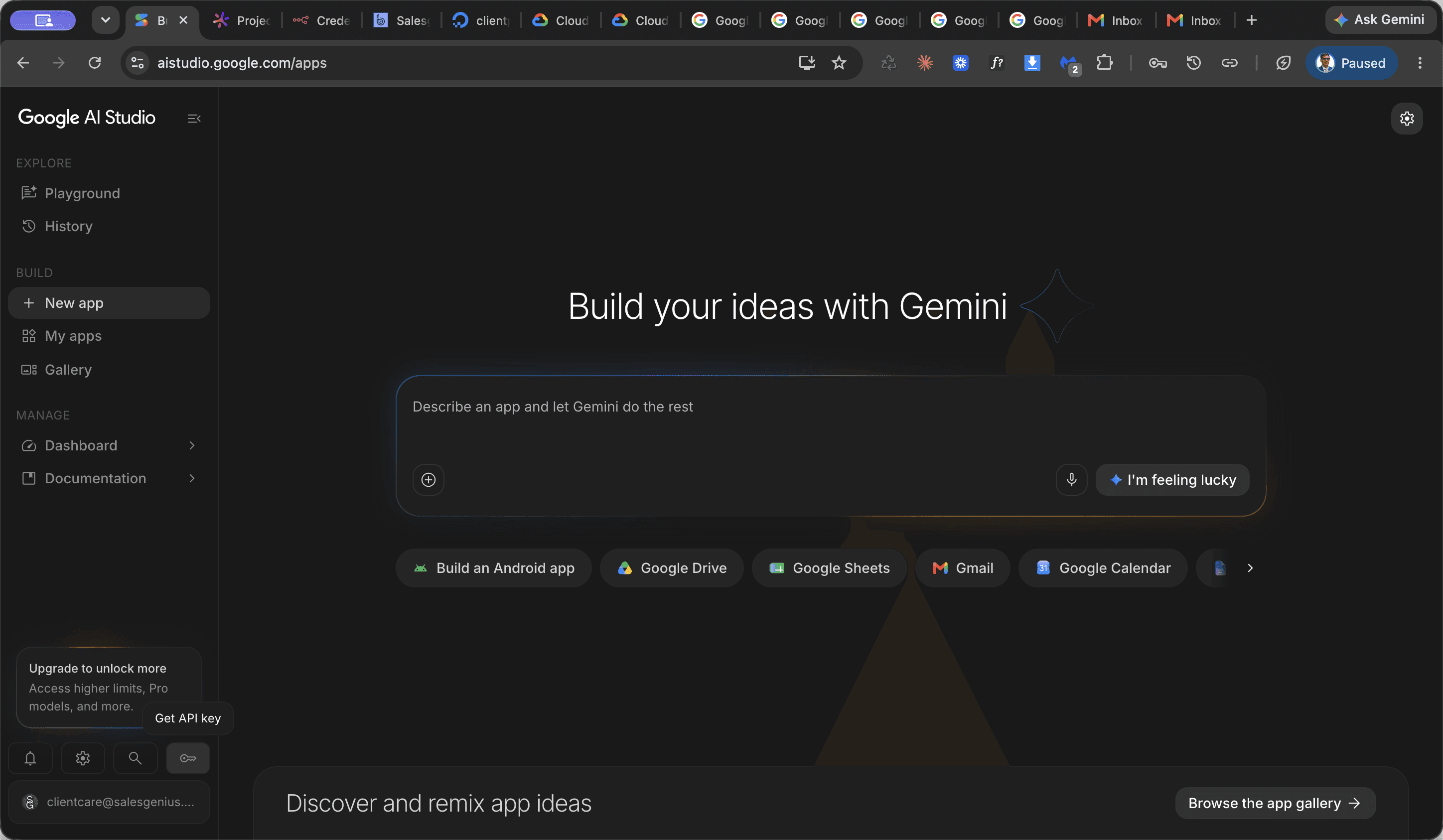 Step #4: Click Get API key in the bottom-left sidebar.