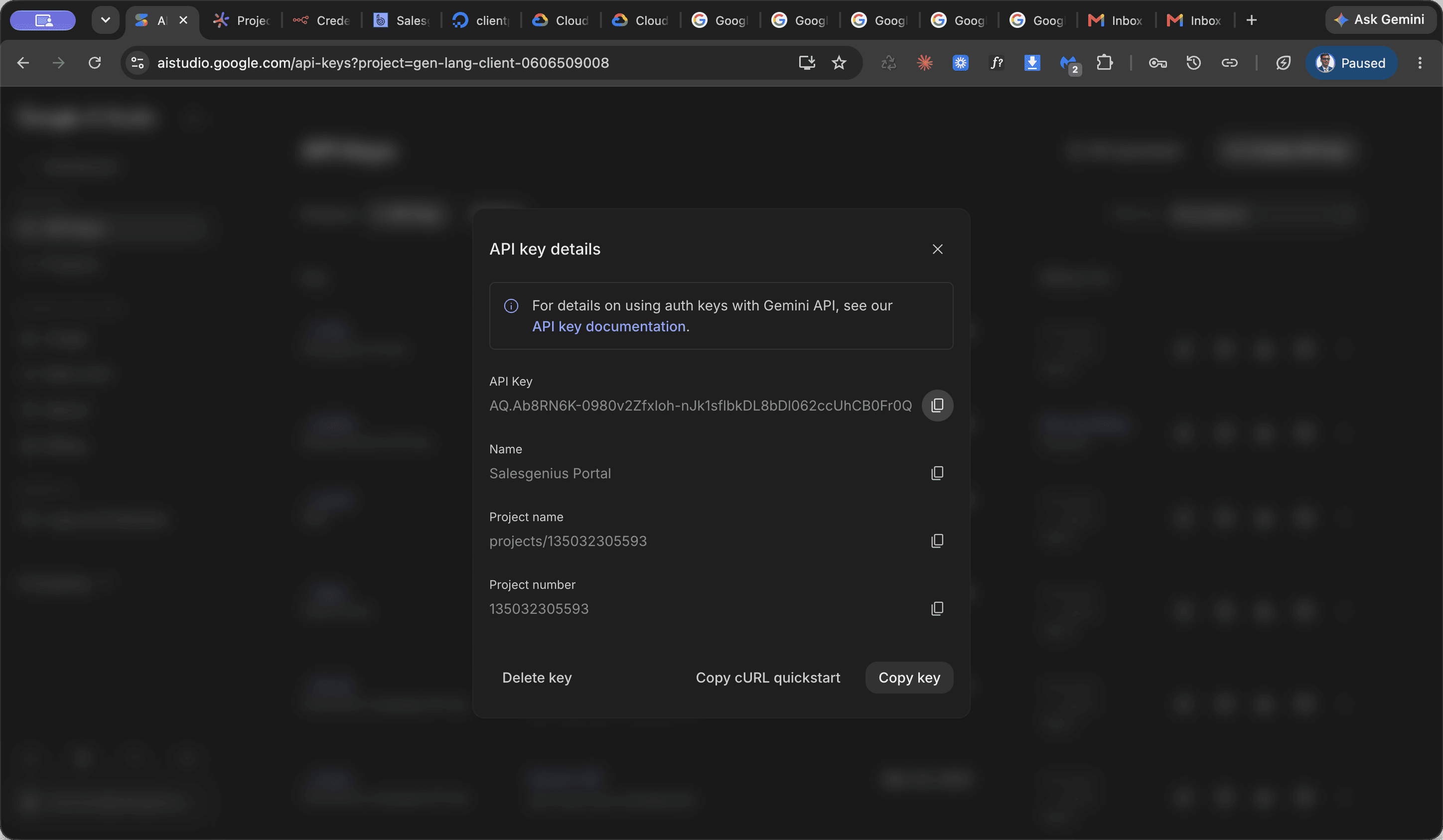 Step #9: Click the copy button next to the generated key string.