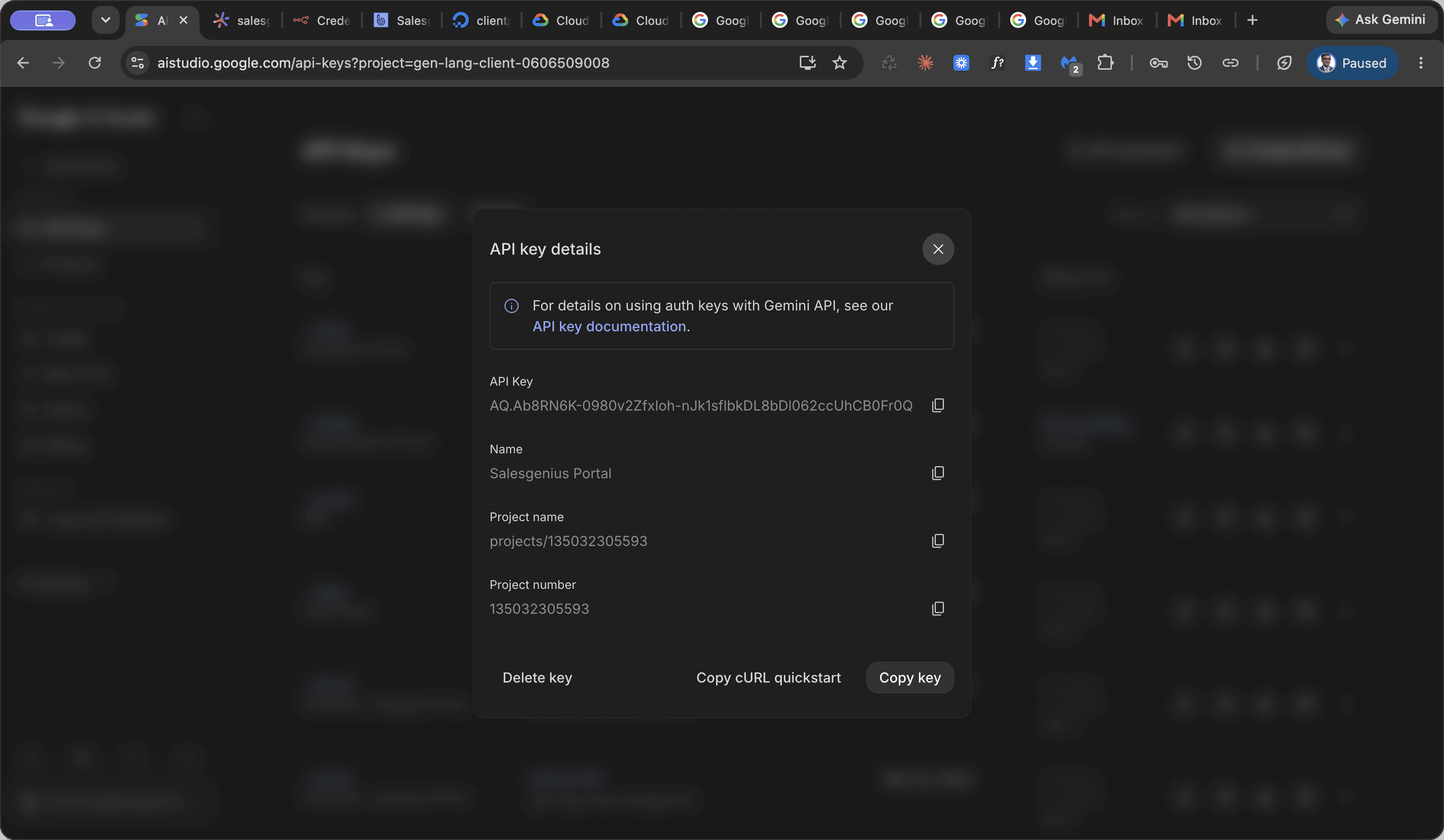Step #1: Close the active API key dialog in Google AI Studio.