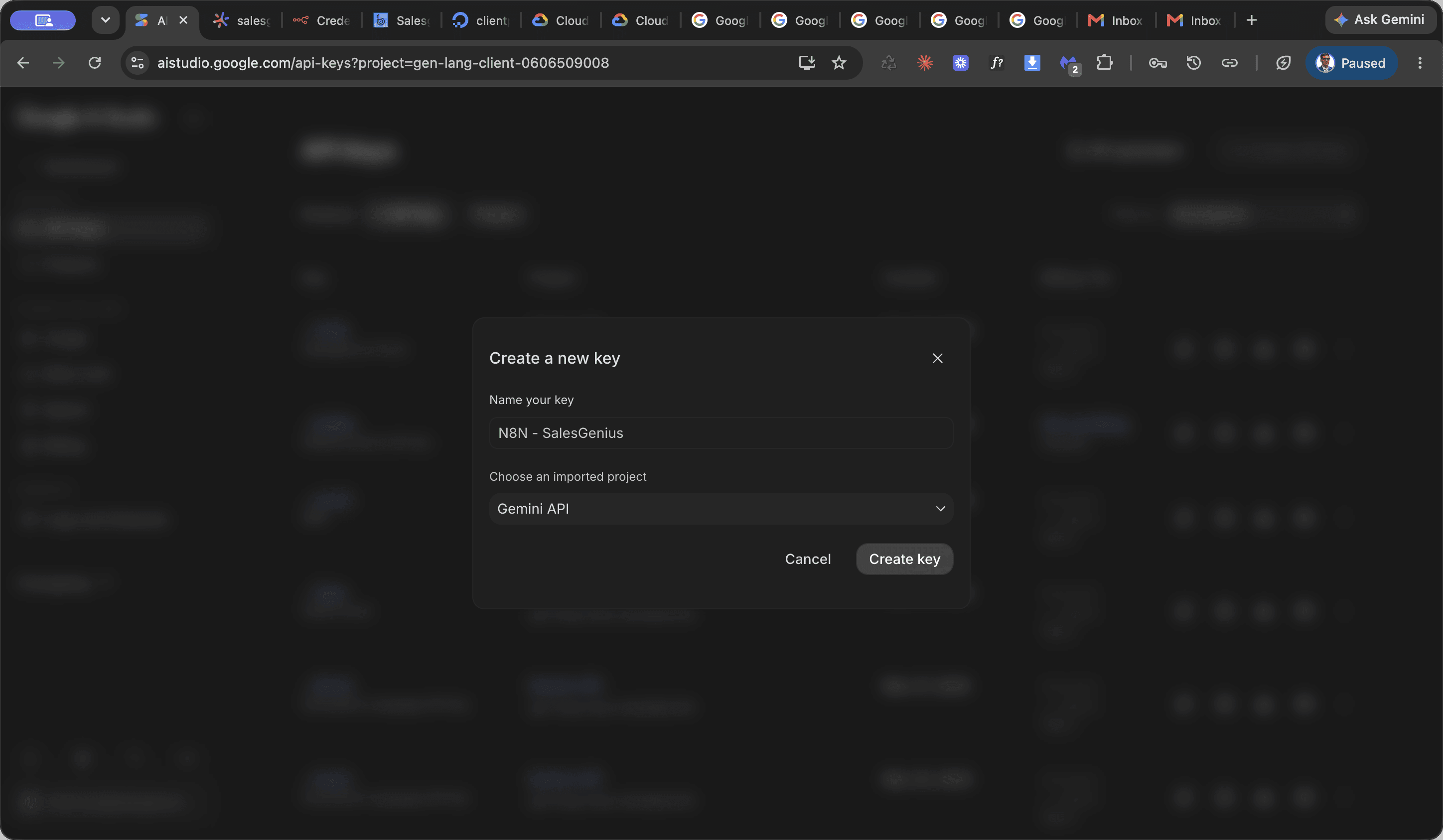 Step #5: Click Create key.