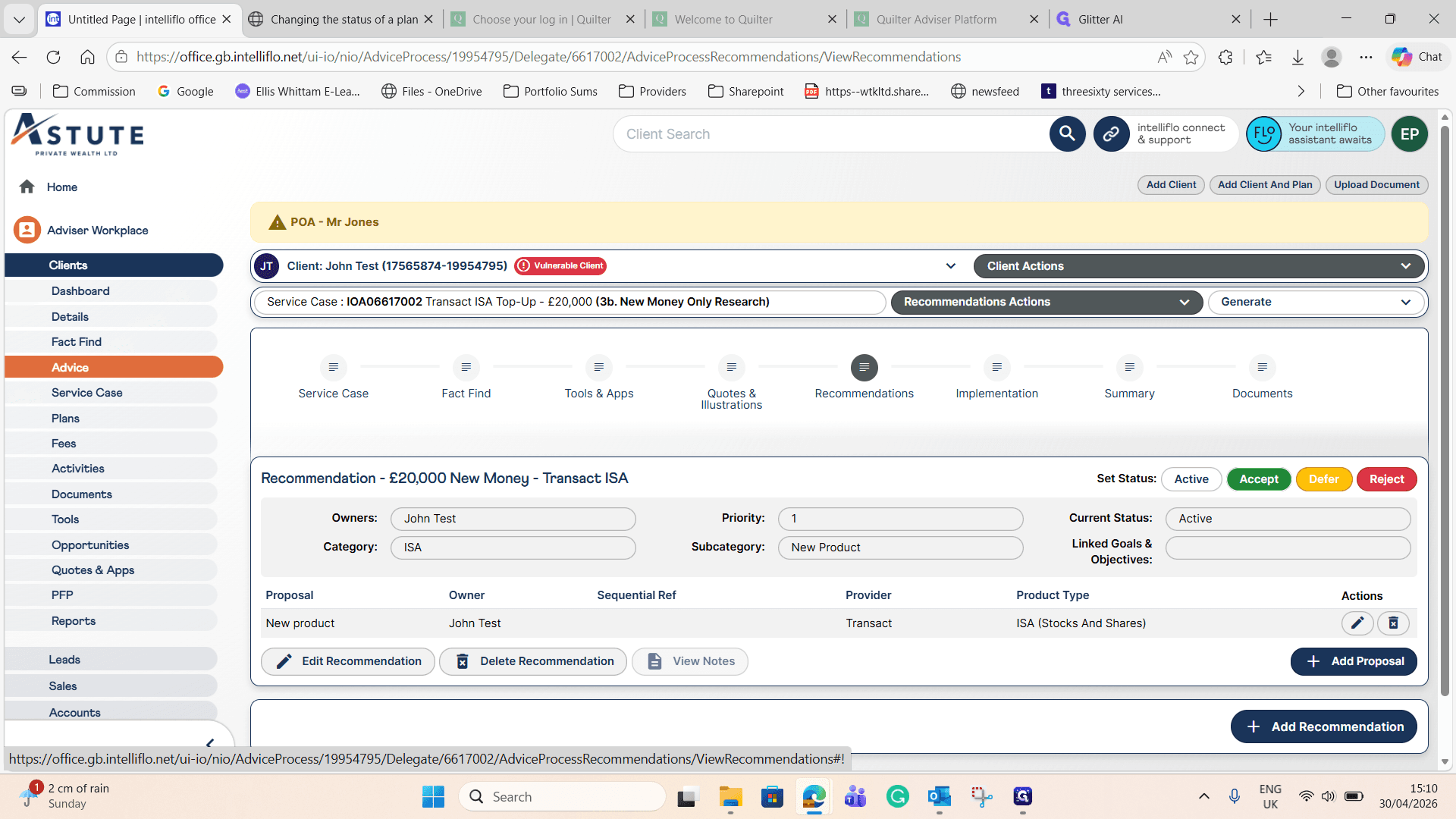 Step #18: Click Accept on the new recommendation.