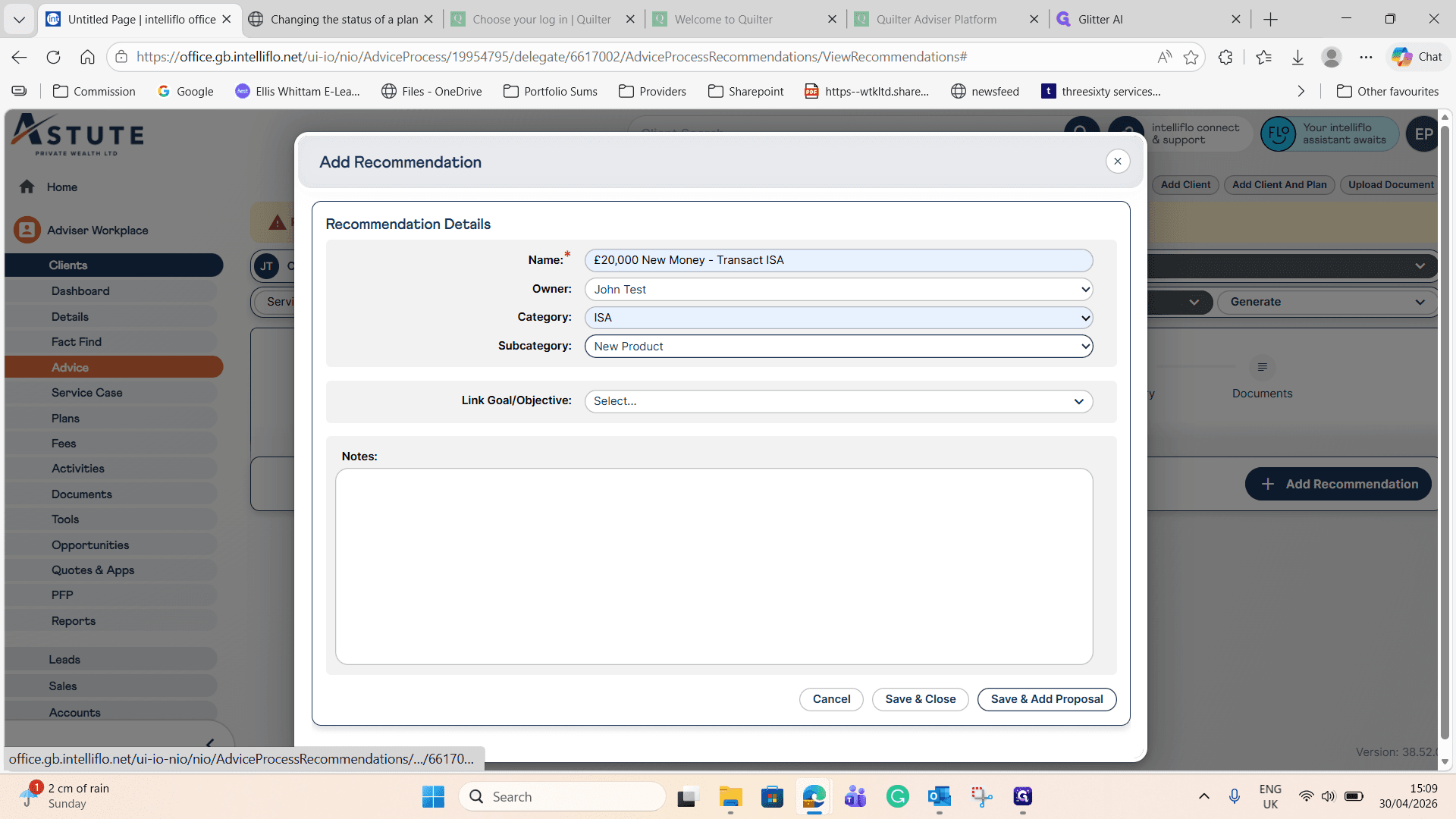 Step #8: Click Save & Add Proposal to proceed to the product details.