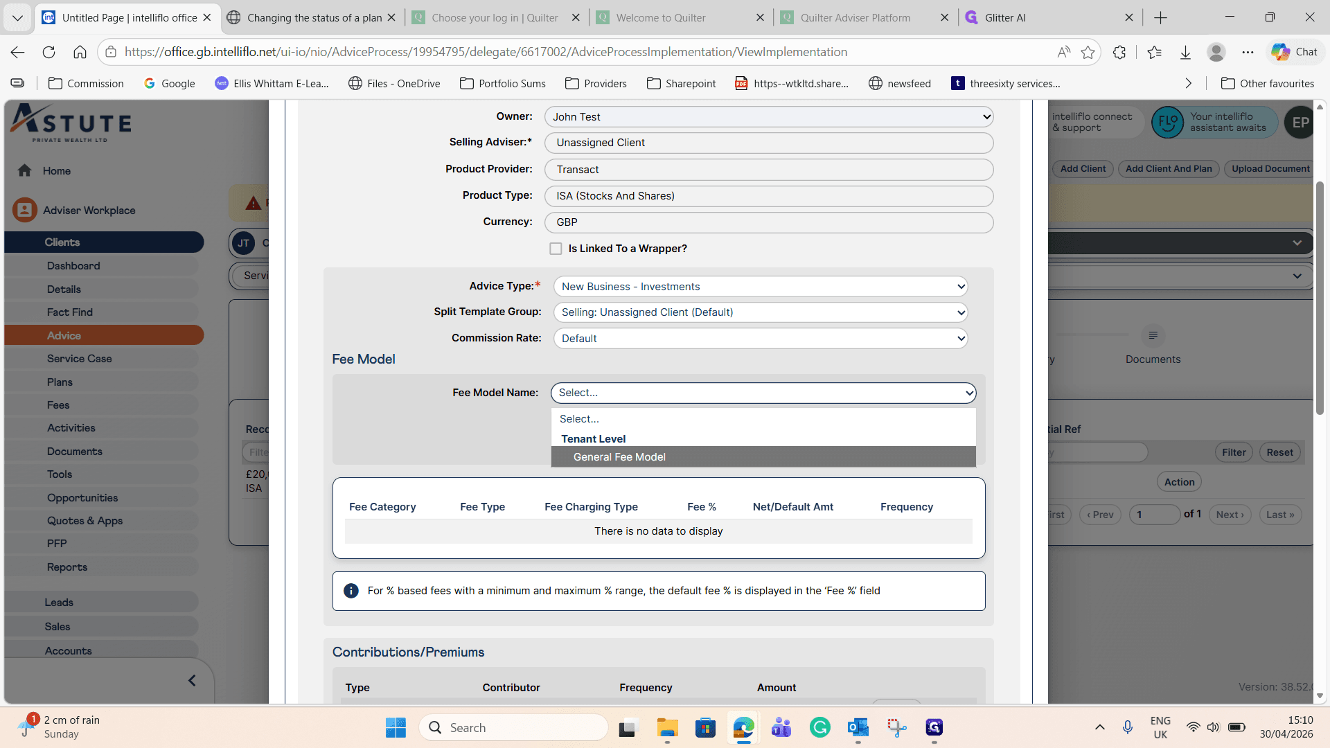 Step #23: Select the General Fee Model from the dropdown.