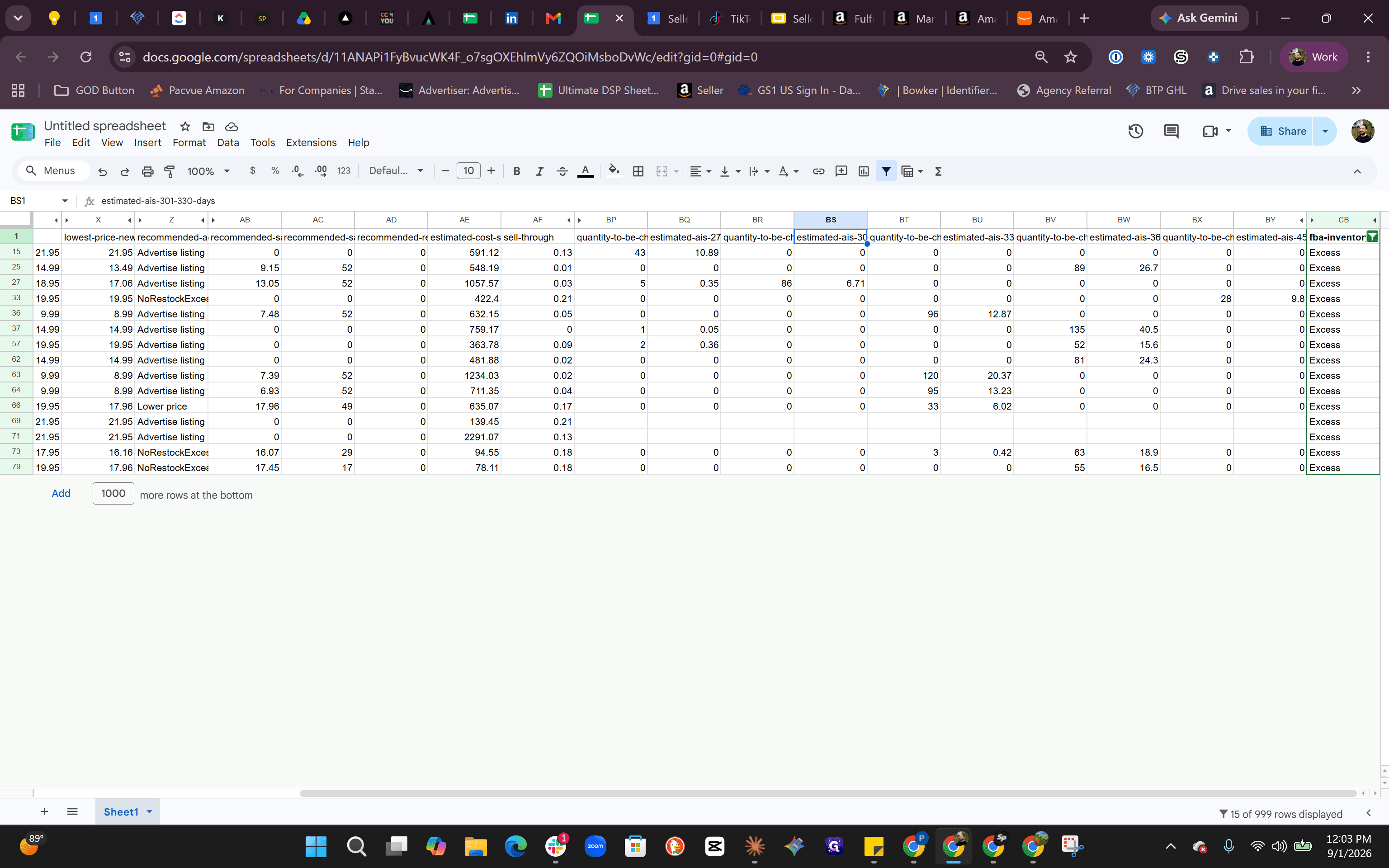 Step #7: Click header cell estimated-ais-301-330-days to inspect fees for items in the 301–330 day age tier.