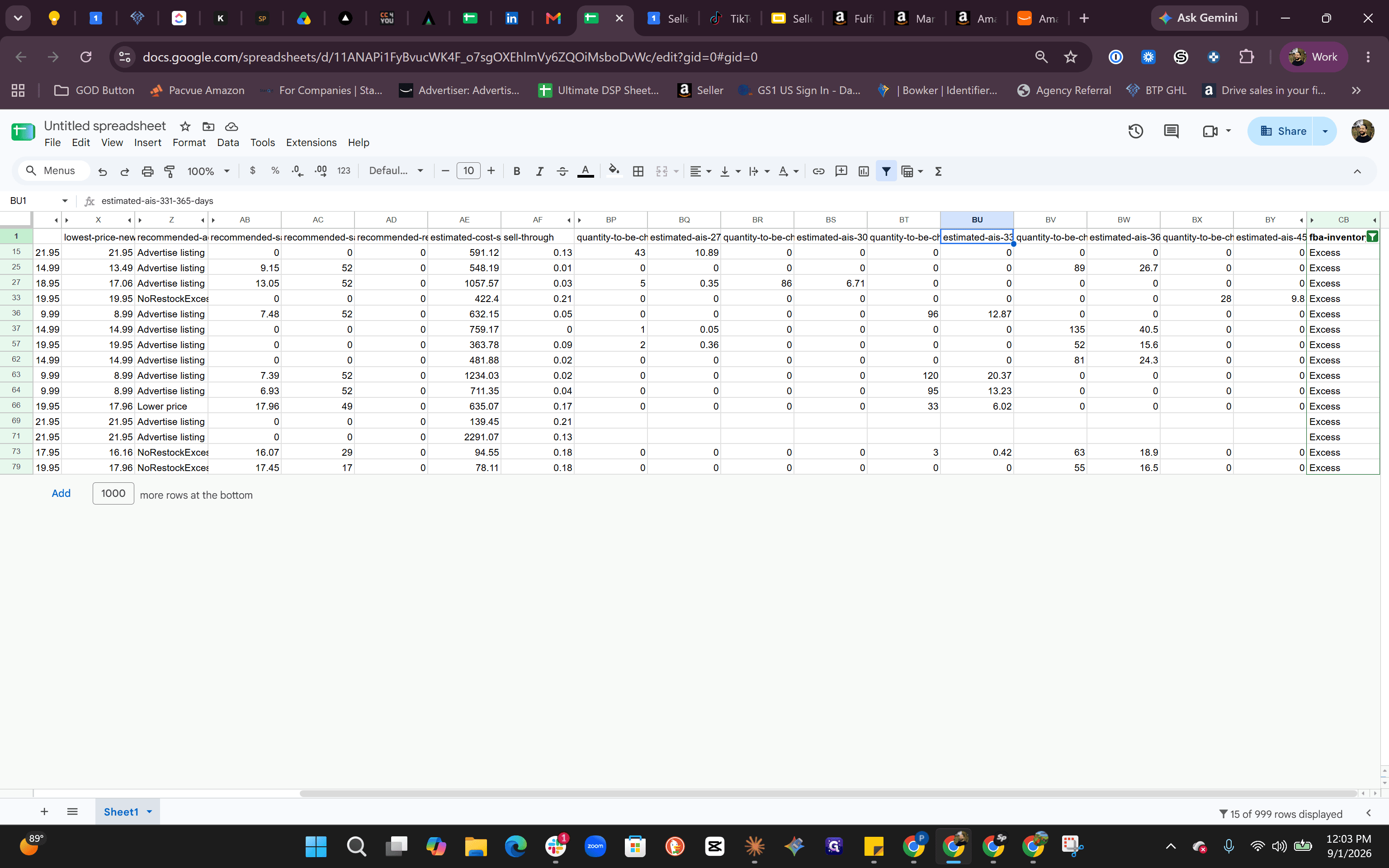 Step #8: Click header cell estimated-ais-331-365-days to isolate units incurring surcharges past 331 days.