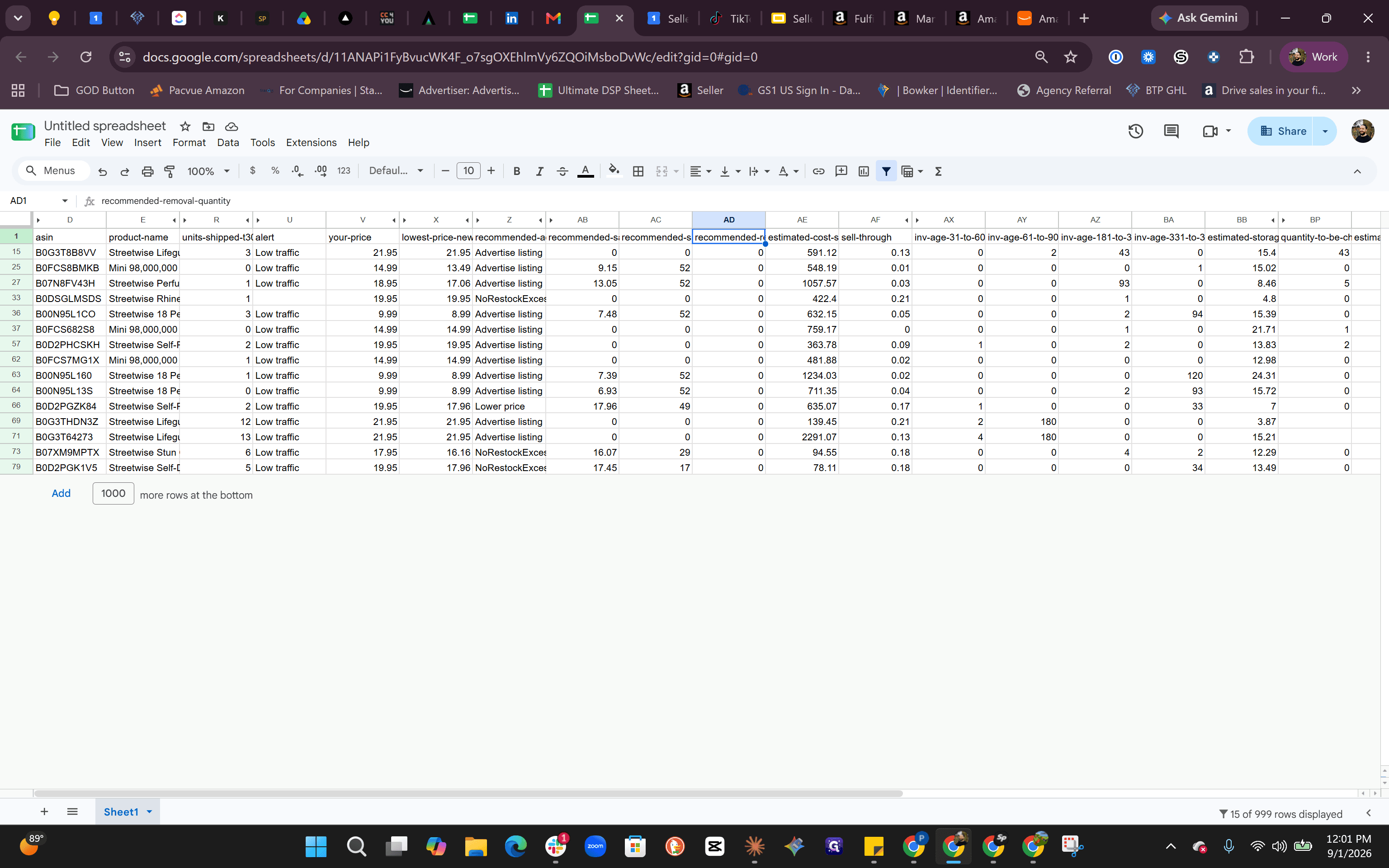 Step #3: Click on header cell recommended-removal-quantity to review the suggested quantity of units to remove from fulfillment centers.