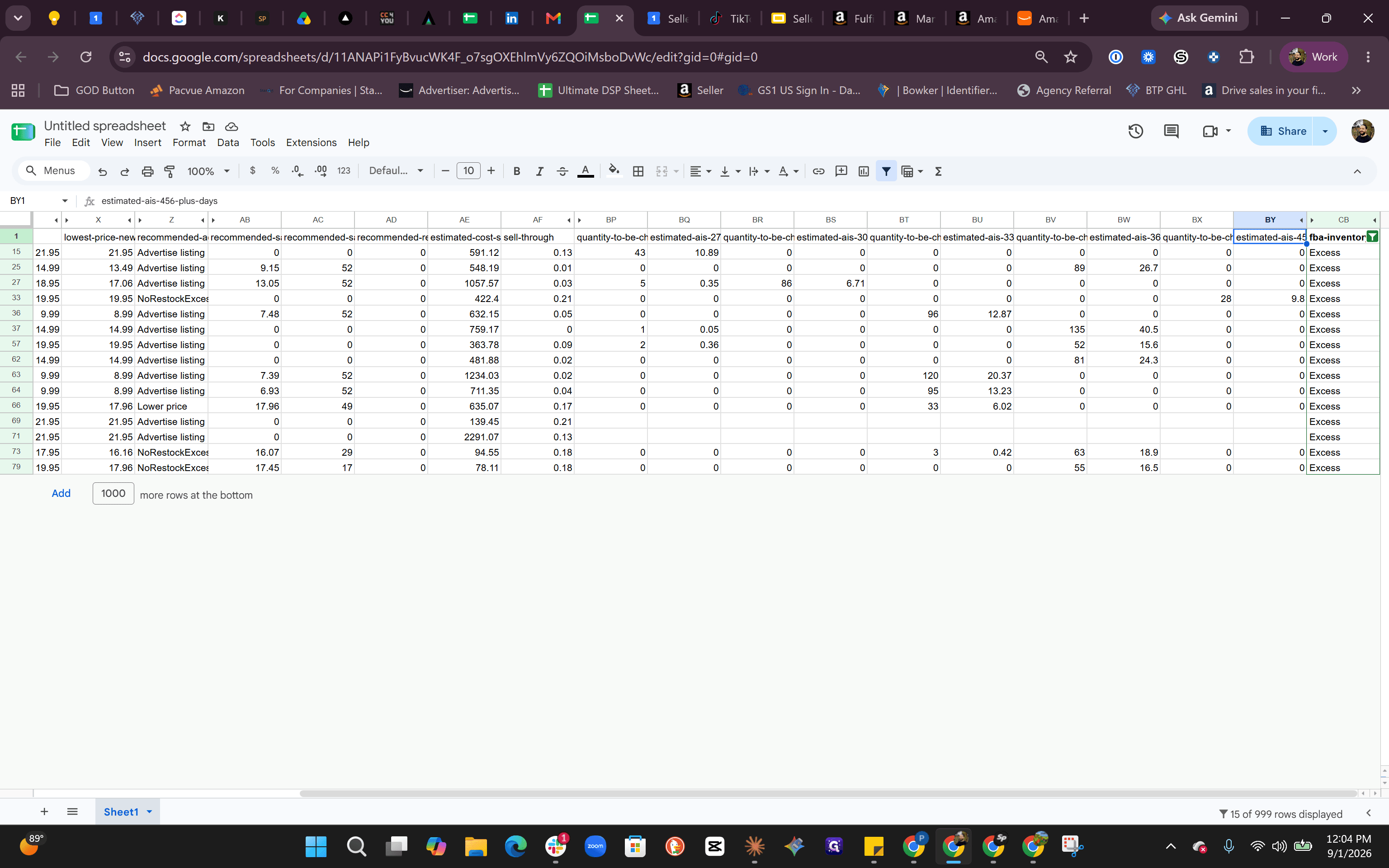 Step #9: Click header cell estimated-ais-456-plus-days to locate critical excess inventory held over 456 days.