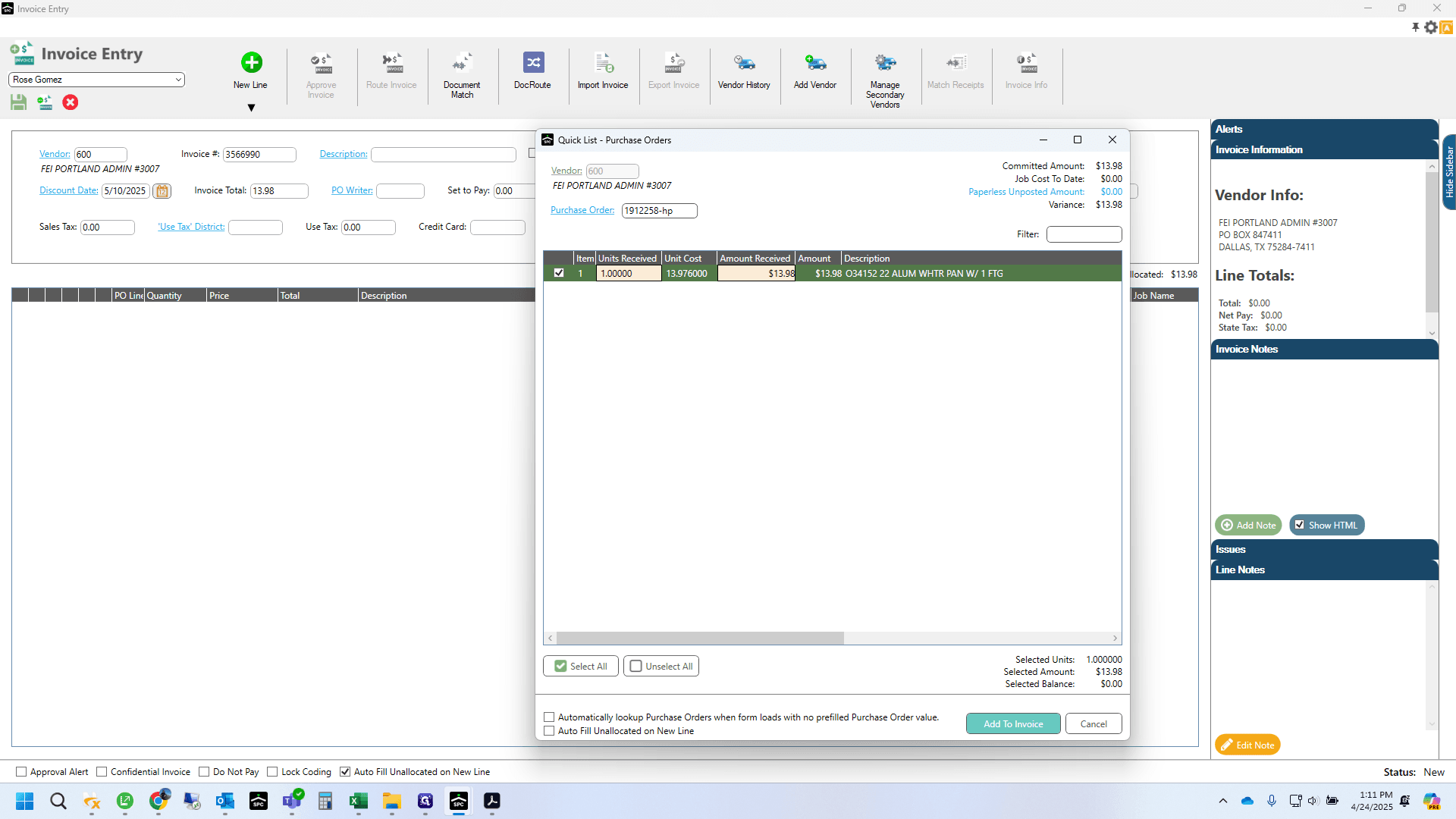 Step #4: Click on "Add To Invoice"