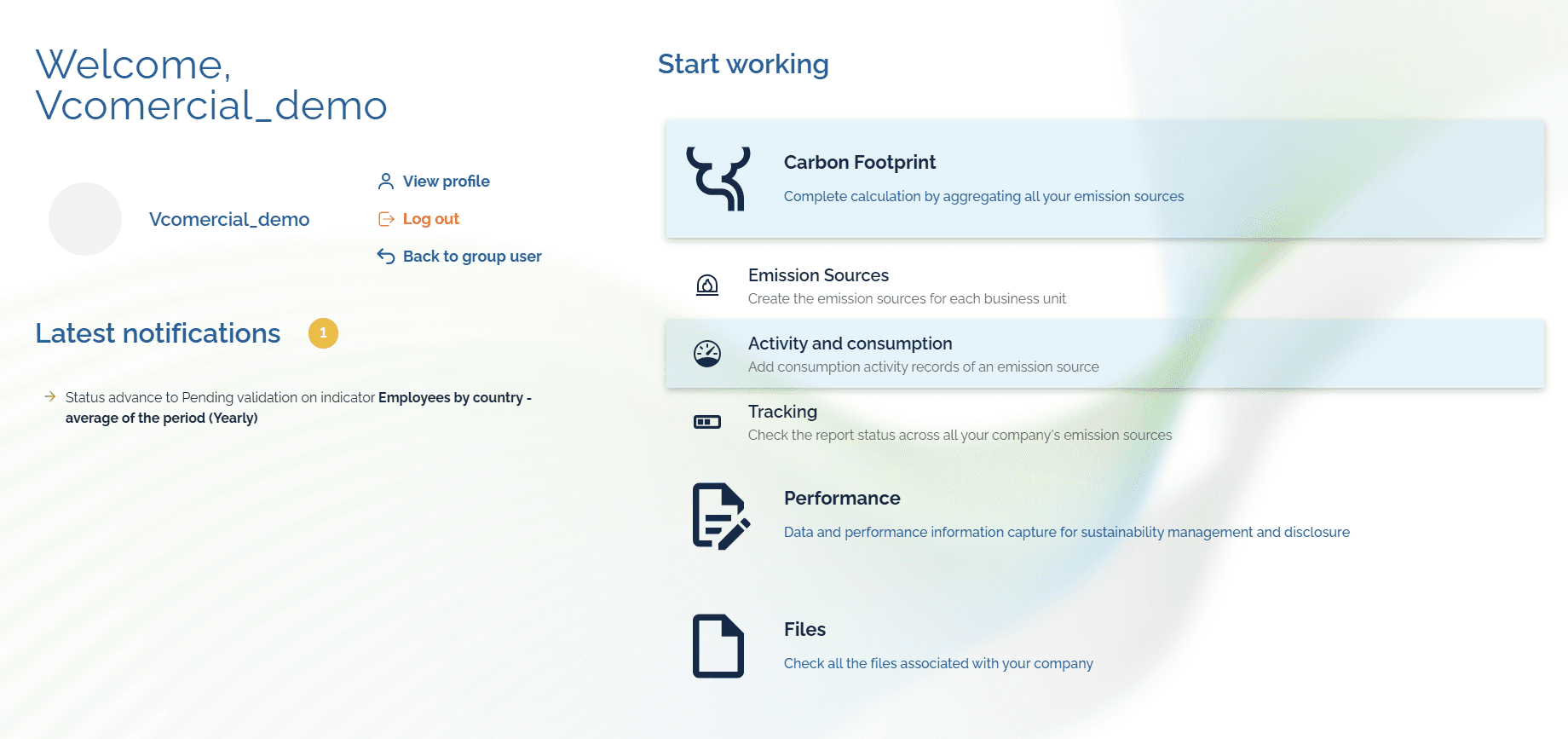 Step #1: Click "Carbon Footprint" and then "Activity and consumption" to enter.