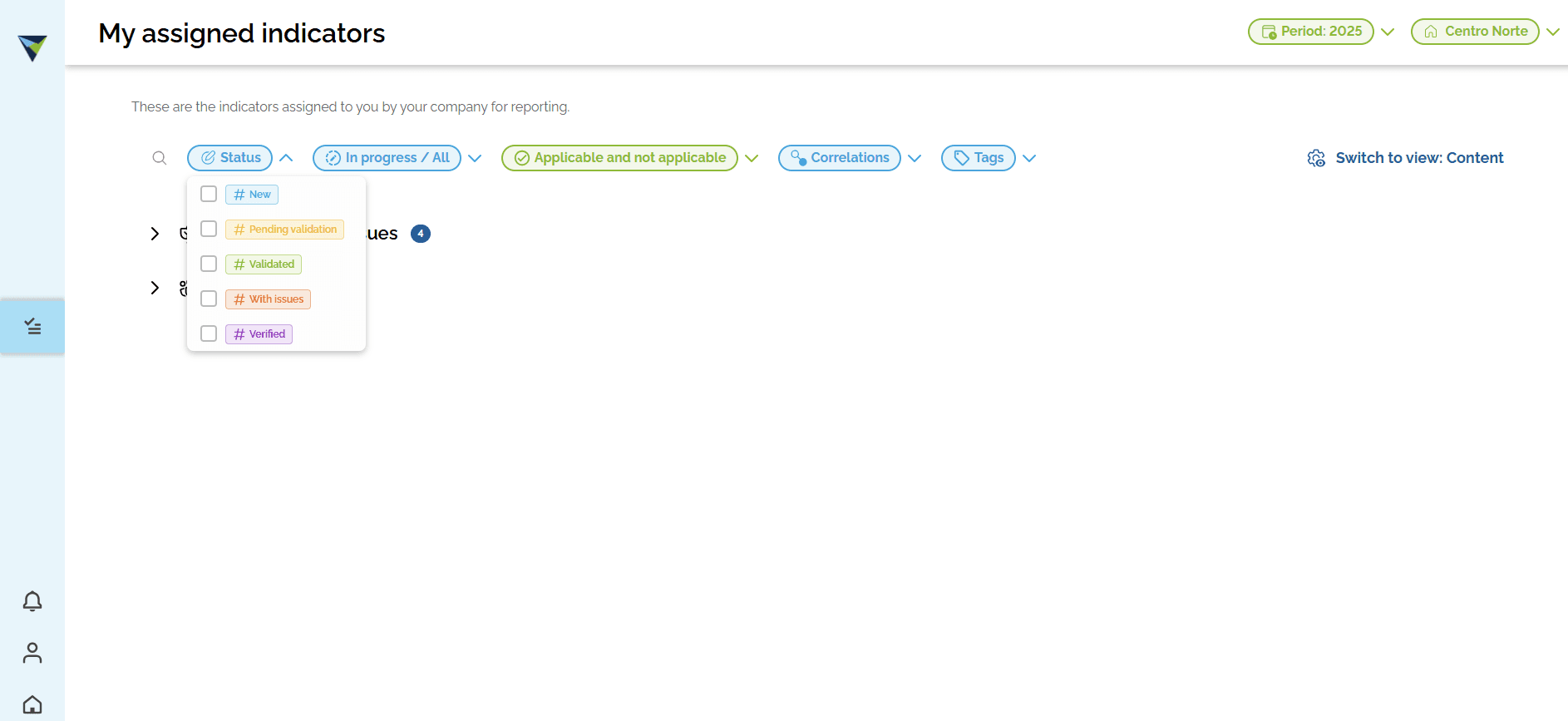 Step #2: If you want, use the panel filters. For example, you can filter by indicator status.