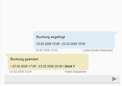 Step #15: Sollte der Hafen Ihnen eine Änderung vorschlagen, bekommen Sie im Chat diese Meldung: