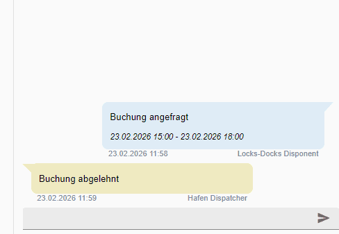 Step #13: Sollte der Hafen Ihre Stopp-Buchung ablehnen, erhalten Sie im Chat diese Meldung: