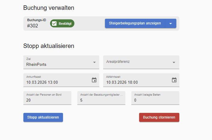 Step #19: Buchung stornieren: Eine Buchung kann ebenfalls storniert werden, solange sie in der Zukunft liegt.