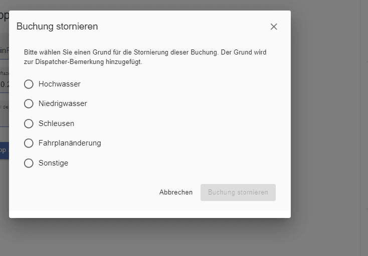 Step #20: Wählen Sie einen Grund für die Stornierung und klicken Sie auf "Buchung stornieren"