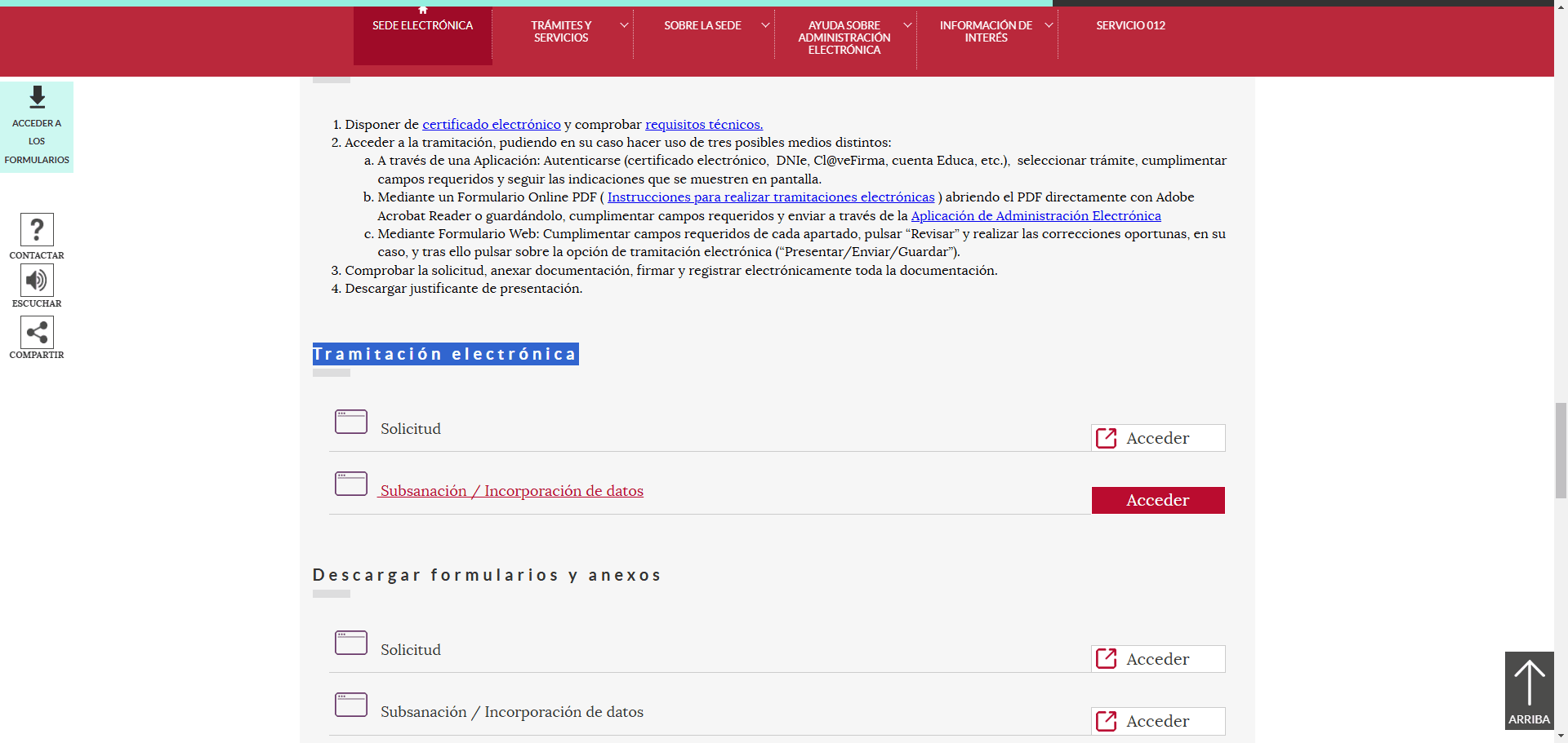 Step #4: Antes de pasar a ver la solicitud, les indico que, si después de completarla y cerrarla, hay alguna modificación que hacer, se debe ir a subsanación. Aquí se realiza la corrección necesaria, se añaden los documentos requeridos o se modifican los documentos necesarios. Solo es necesario proporcionar el número de registro de la solicitud utilizada previamente y la nueva documentación a aportar.