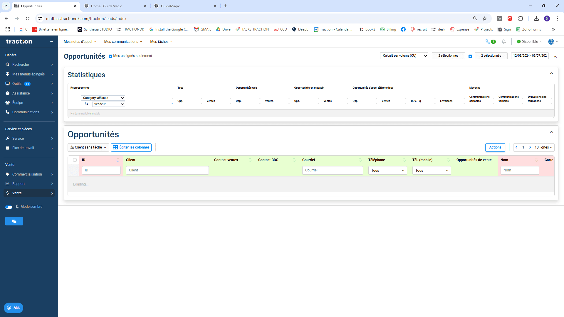 Step #3: Cliquez sur l'onglet "date" pour sélection la période voulu pour votre analyse