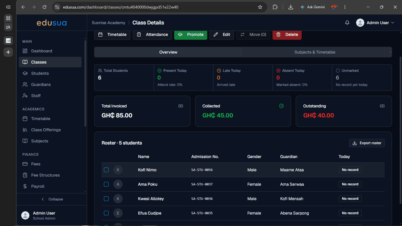 Step #3: Click the checkbox next to the student you want to transfer in the Roster table.