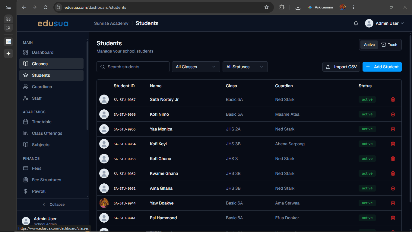 Step #1: Click Classes in the left navigation sidebar.