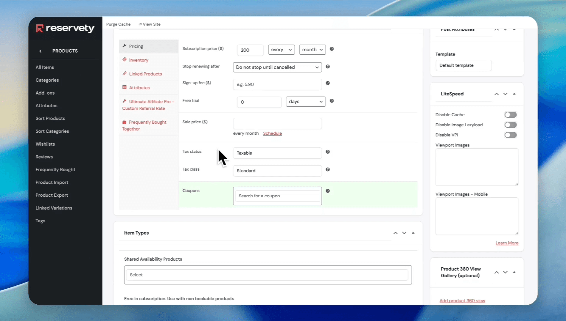 Step #14: Enter your recurring monthly subscription price in the Subscription price field. Optionally, enter a Sign-up fee and set a Free trial period if you offer one. Set the Tax status to None if you don't charge tax on membership fees.