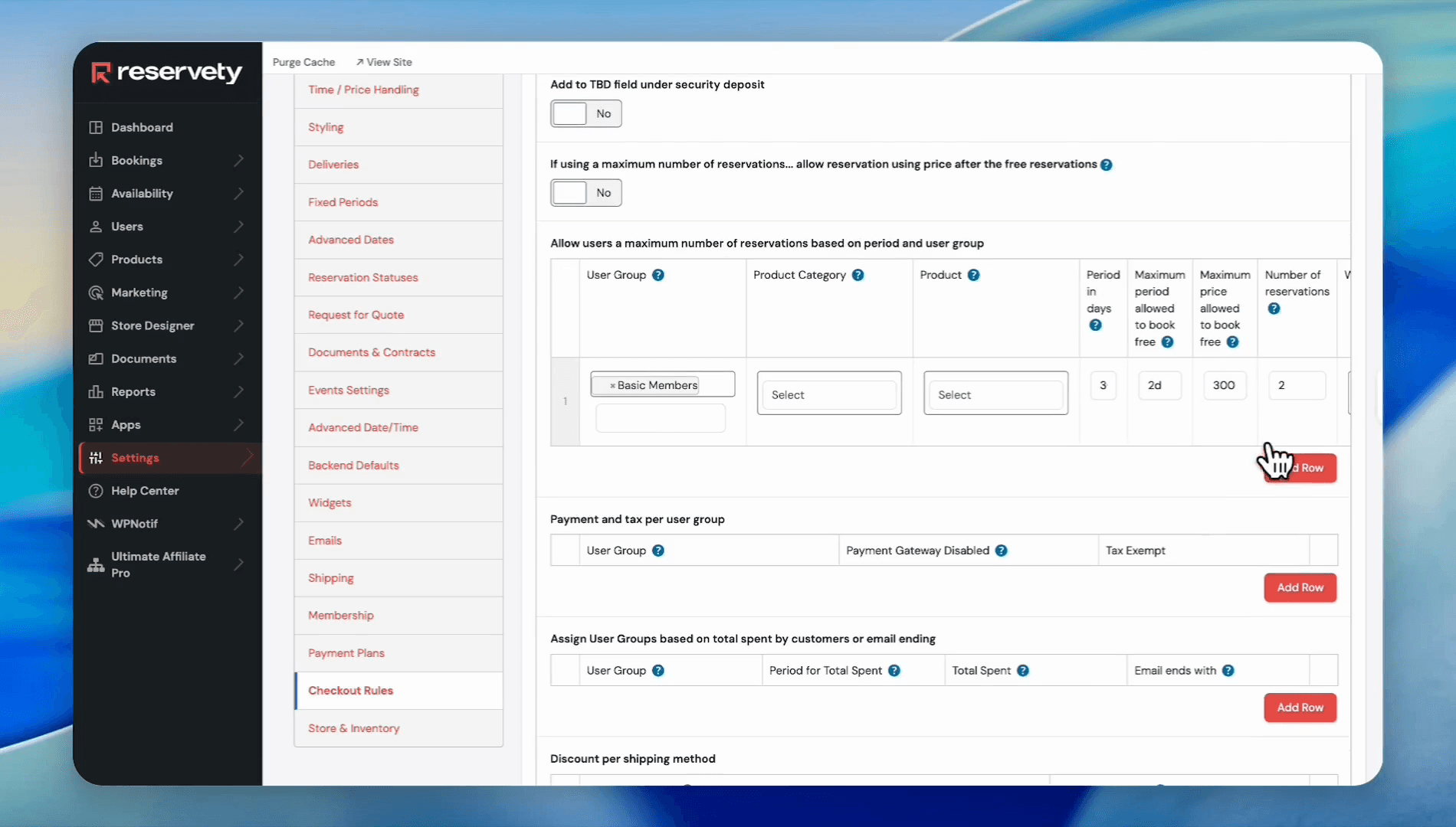 Step #24: Click Add Row to create additional rules for other groups, then click Update to save your checkout rules.