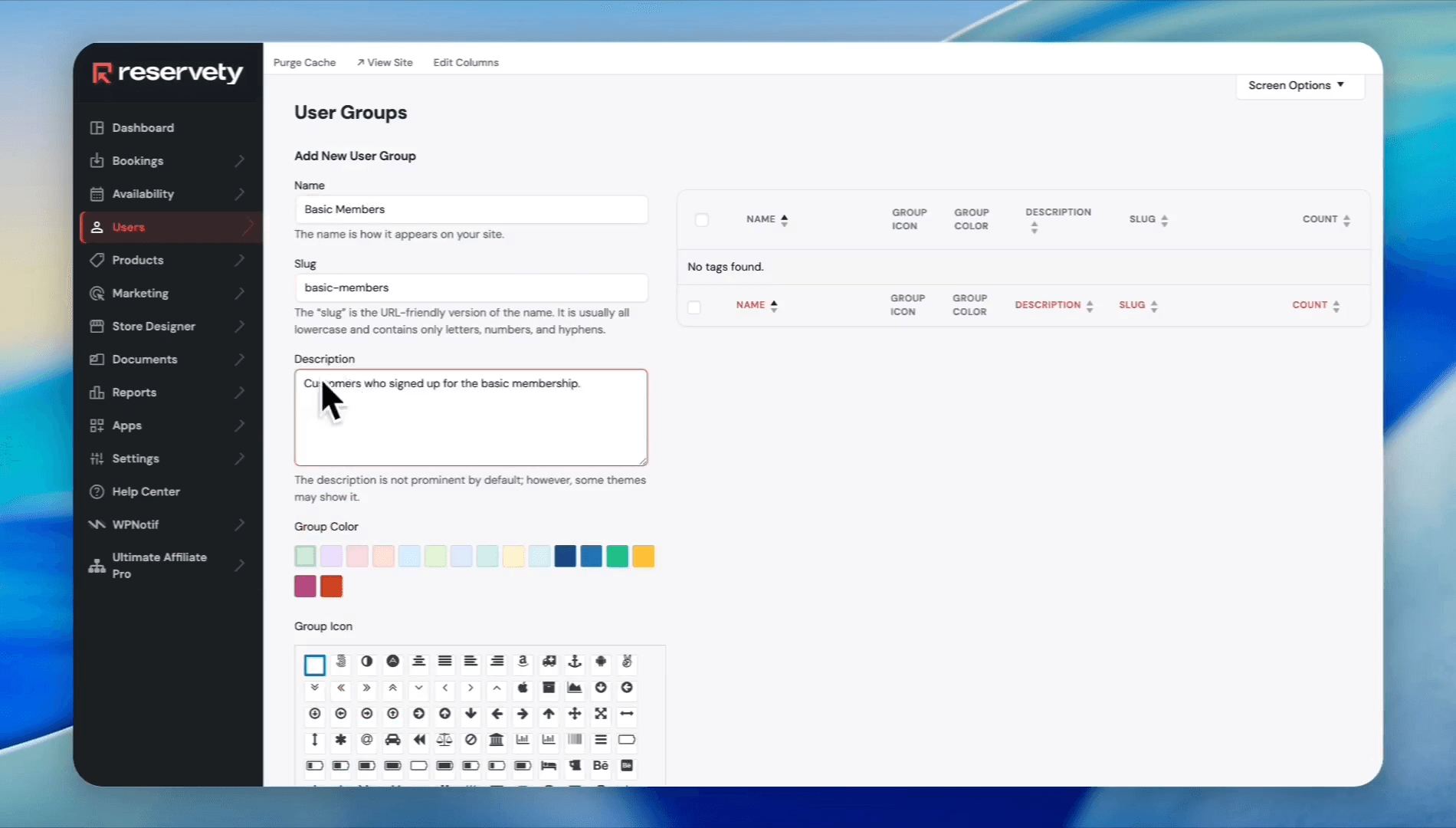 Step #9: Enter a name for your group, such as Basic Members. Enter a corresponding slug, like basic-members. Click Add New User Group.