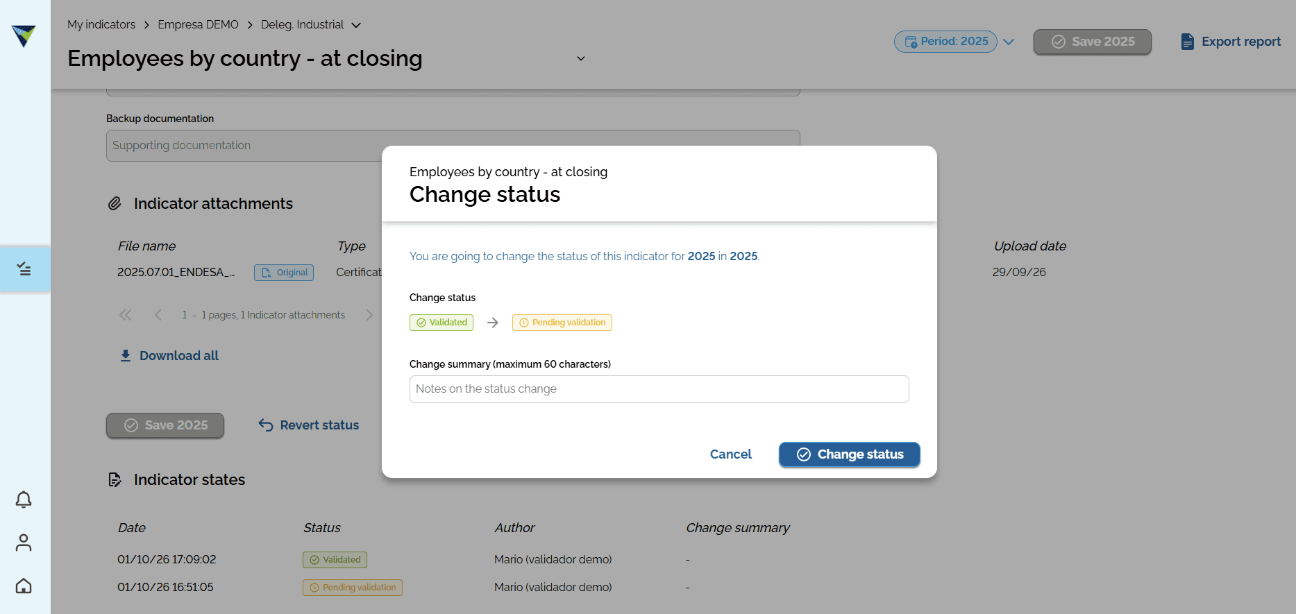 Step #10: If needed, you can revert the indicator status back to "Pending validation" or "New". This is useful, for example, when the indicator was validated by mistake and you need to add more information or evidence