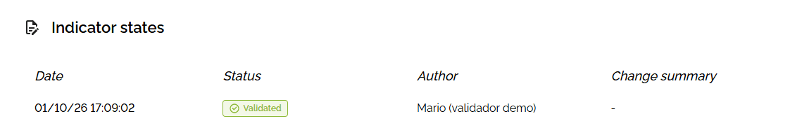 Step #9: At the bottom, you can see the date of the status change, the new status "Validated", the author or person responsible for the change, and the summary you added.