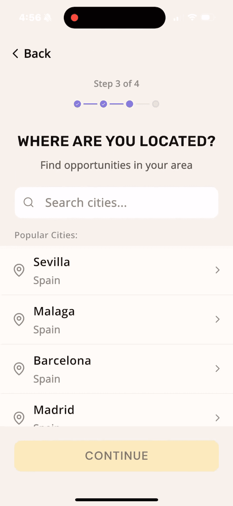 Step #7: Search for and select your primary operating city (e.g., Barcelona).