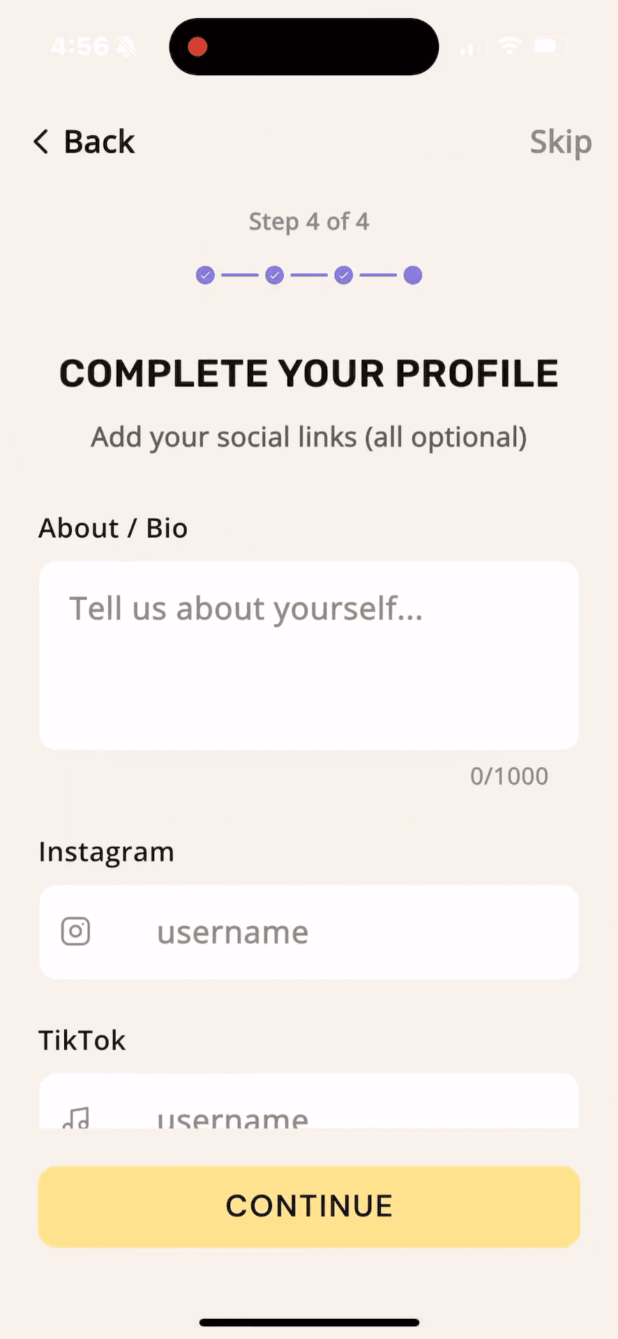 Step #8: Enter a brief overview of your community in the About / Bio field.