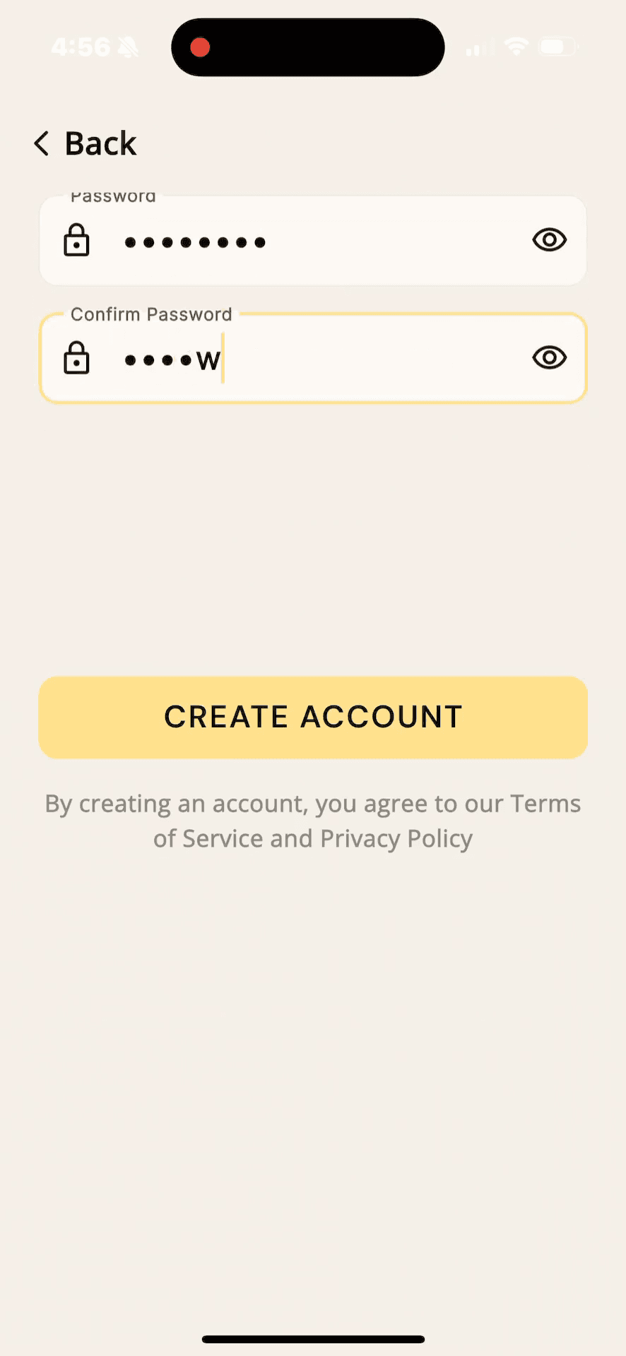 Step #10: Tap CREATE ACCOUNT to finalize your registration.