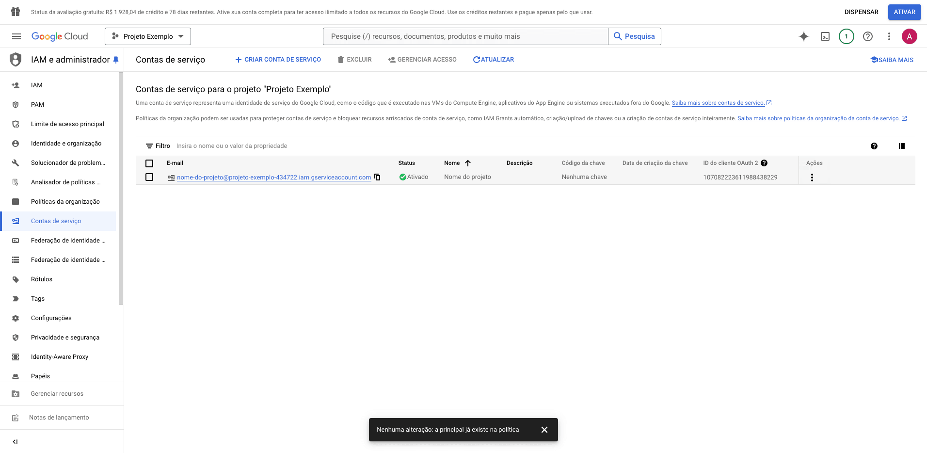 Step #21: Clique na conta de serviço