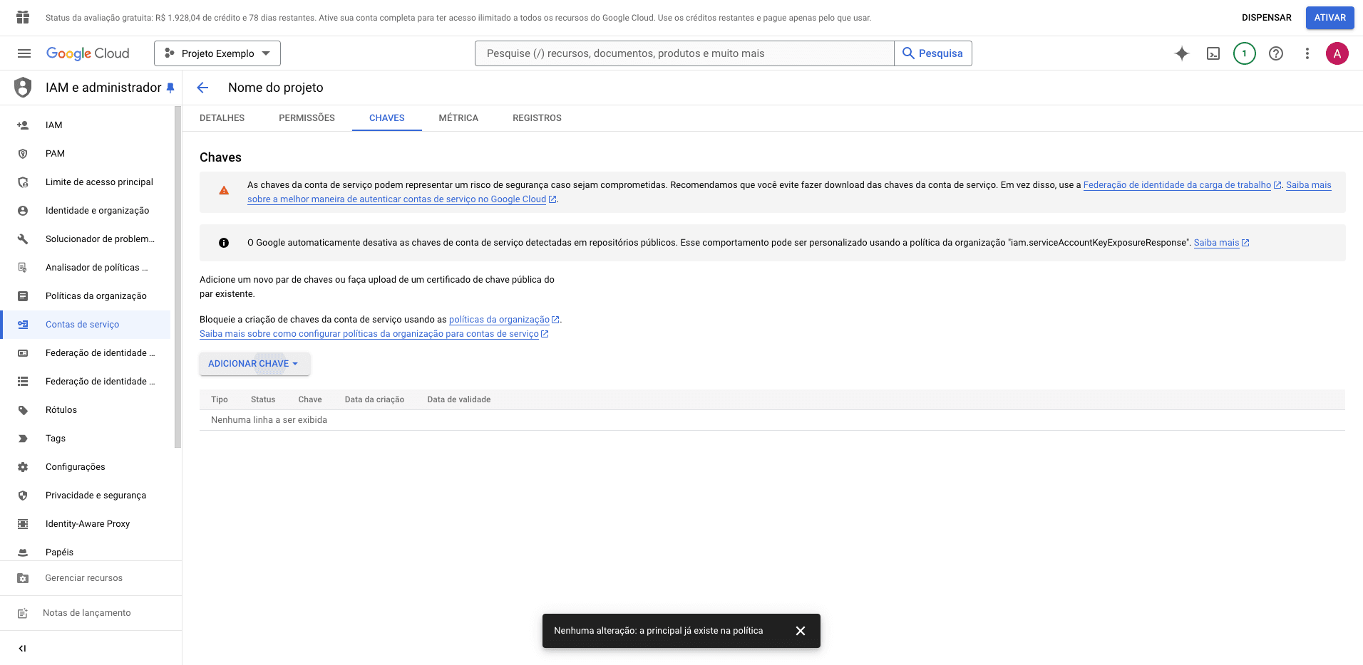 Step #23: Clique em "ADICIONAR CHAVE ▼"