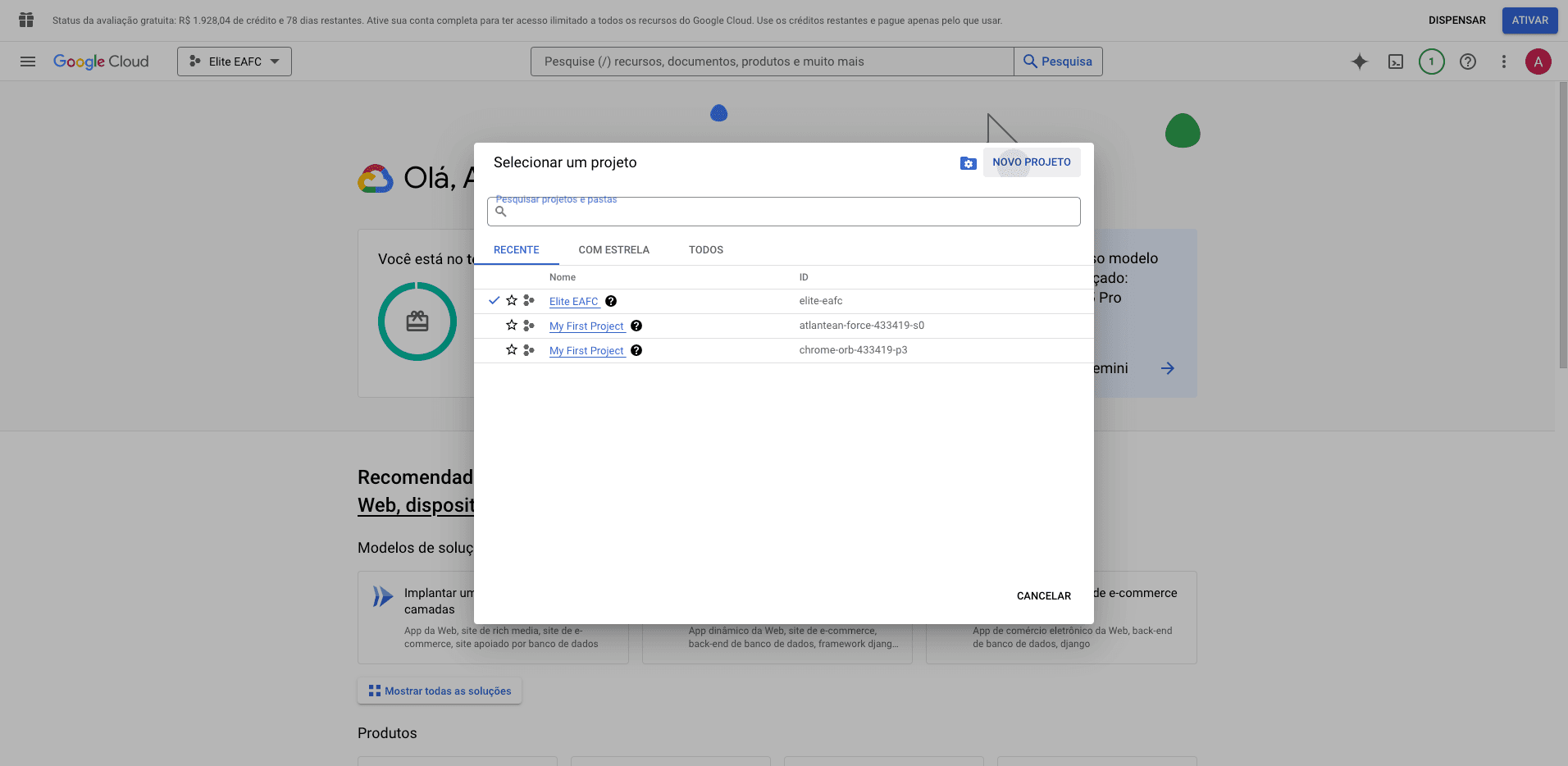 Step #3: Clique em "NOVO PROJETO"