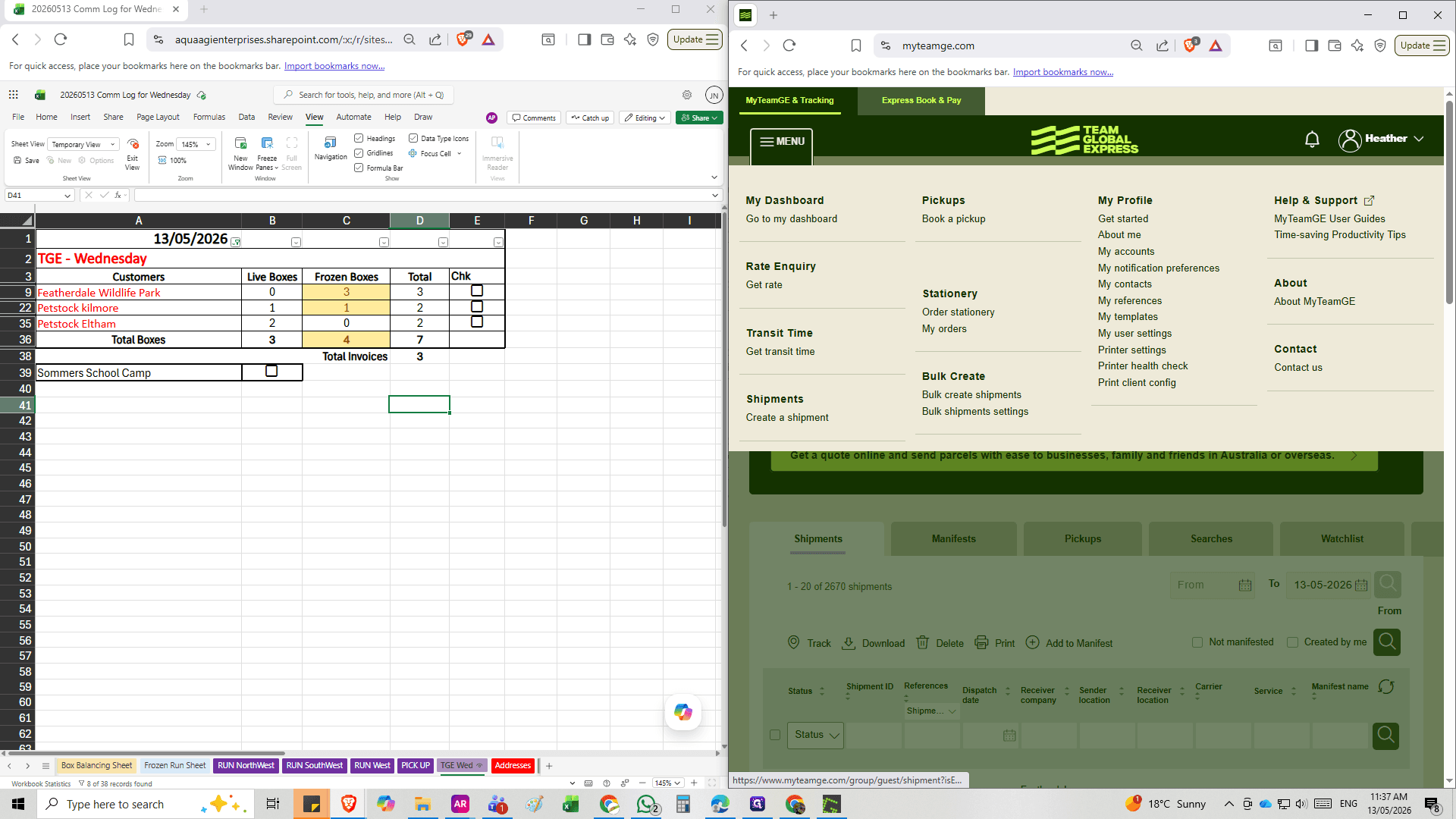 Step #4: Click Create a shipment in the Team Global Express portal.