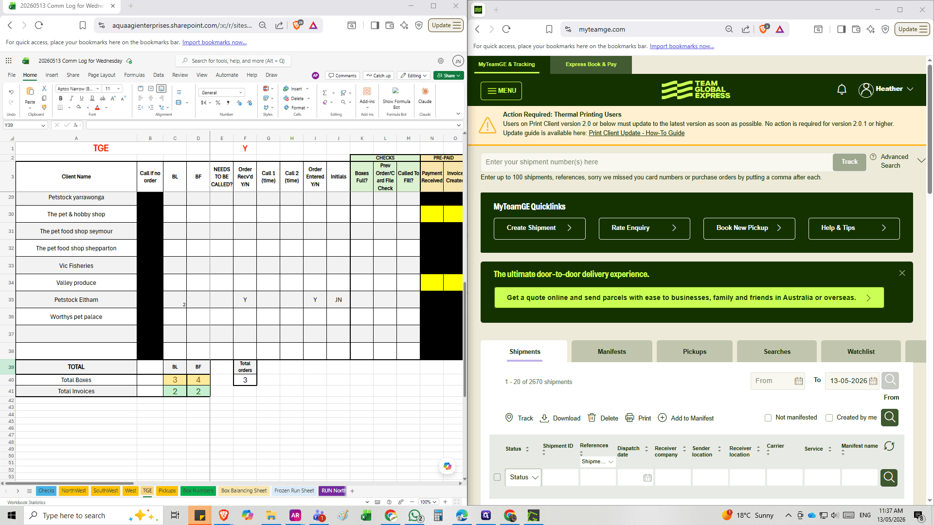Step #1: Click on the TGE Run tab on Comm Logs (e.g., TGE-TUES) in your Excel spreadsheet to open the tracking data.