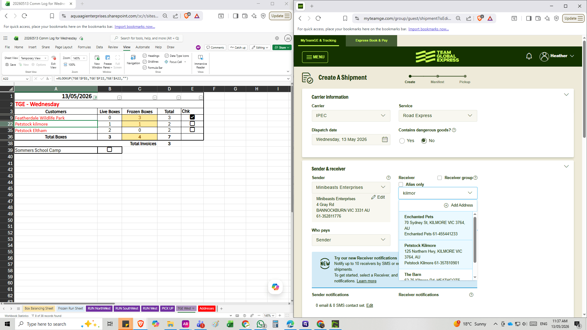 Step #7: Select the required client from the results to auto-fill the receiver details by typing client name.
