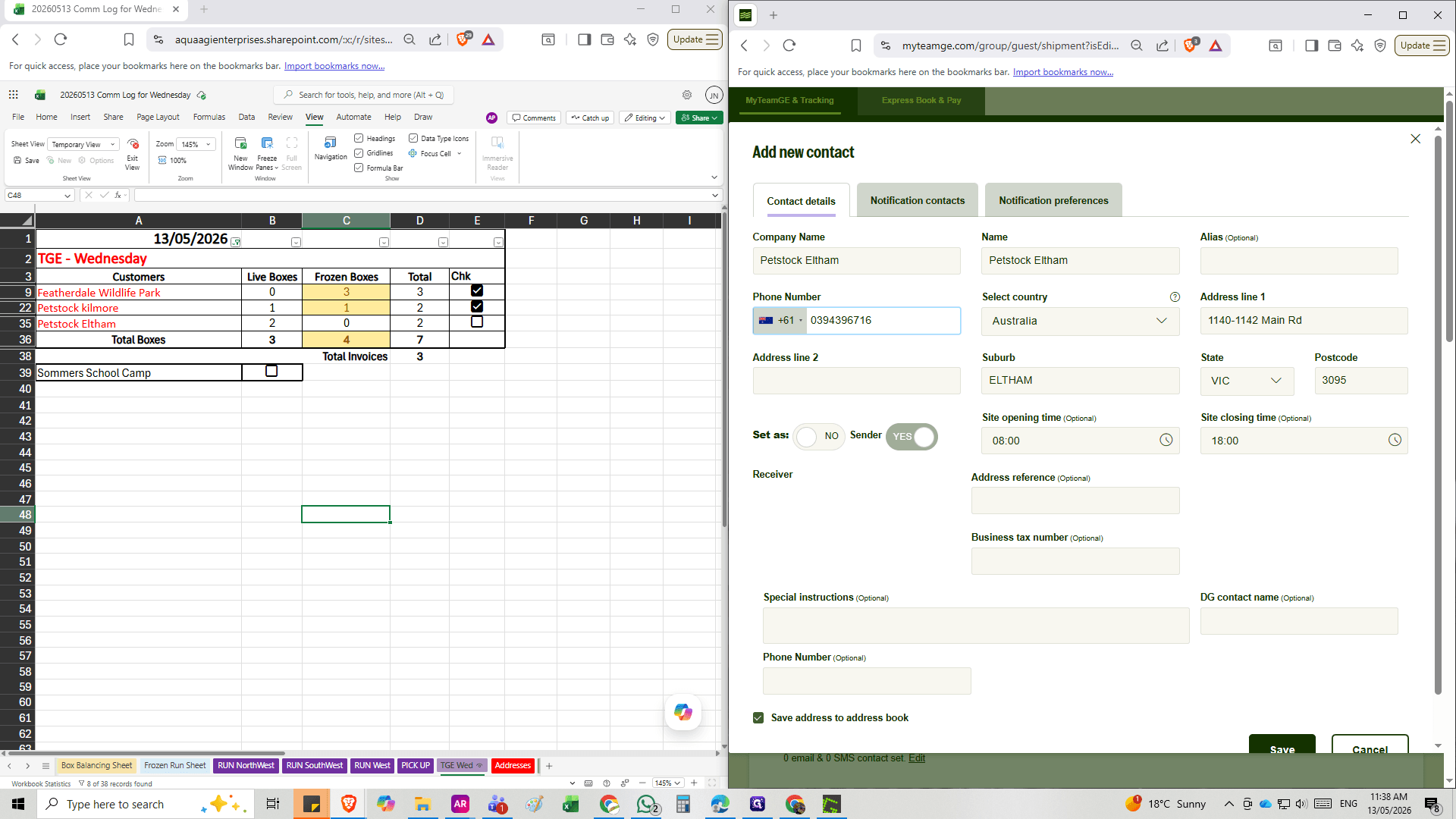 Step #15: Fill in the contact Name and phone number, copying the details directly from your Excel tracking sheet.
