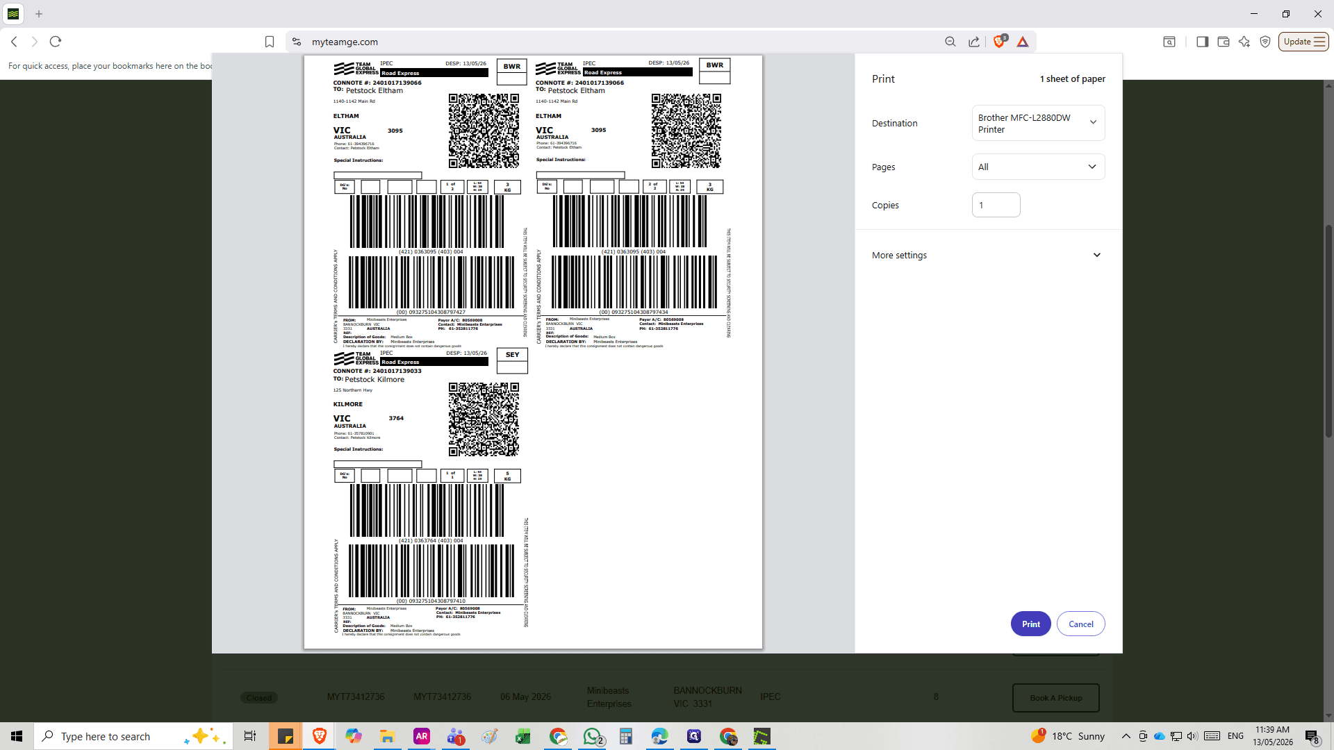 Step #22: Firstly check how many pages are required by scrolling through your document preview.Place the correct amount of labels into your Printer face down. Click Print in your browser's print dialog to finalize the physical copies.