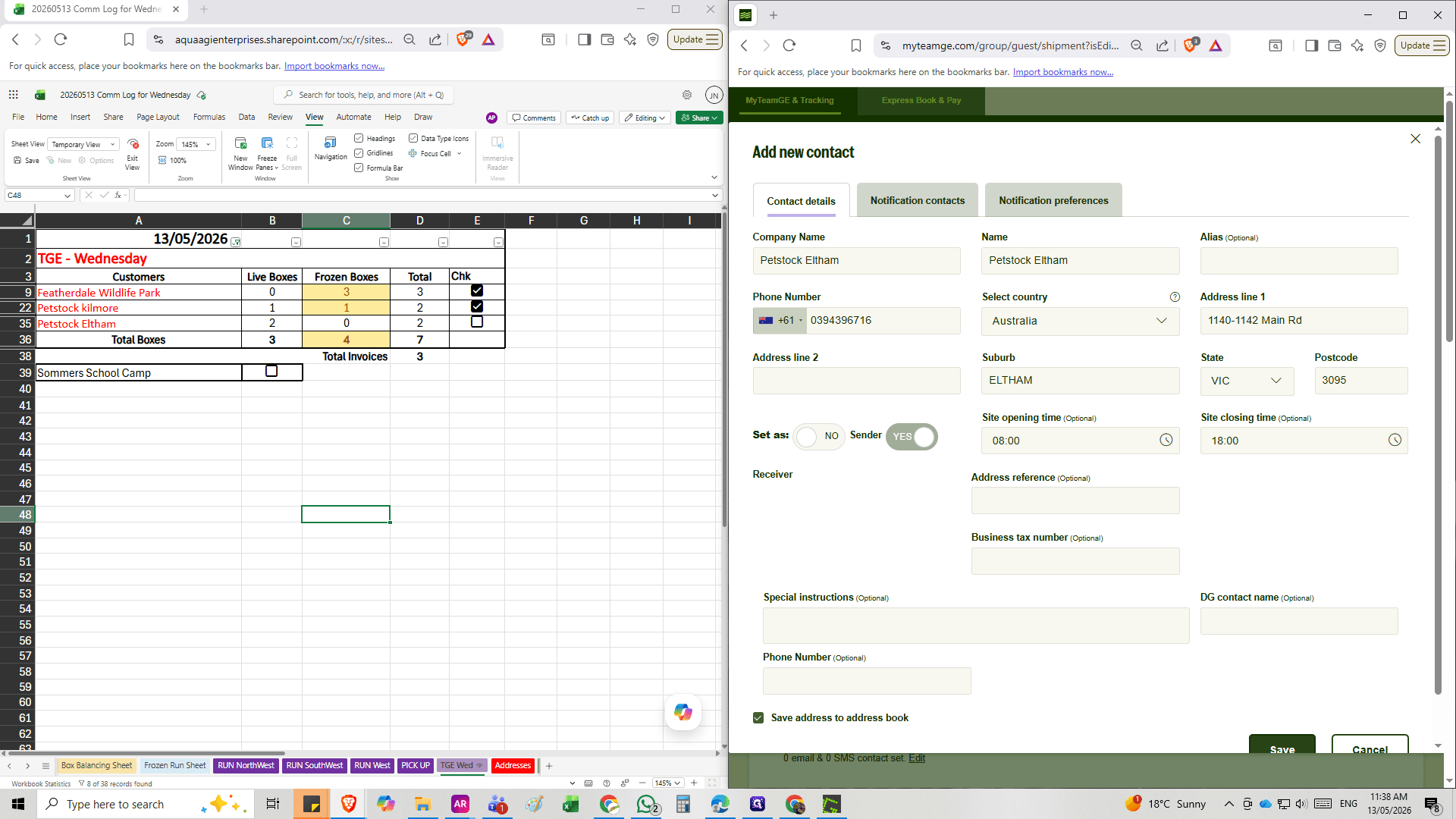 Step #16: Click Save to store the new receiver and return to the main shipment form.