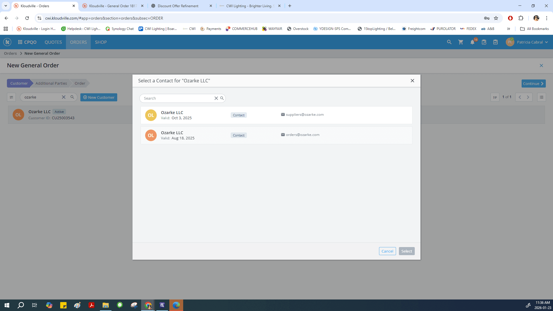 Step #10: Select the proper contact email based on the PO information recieved