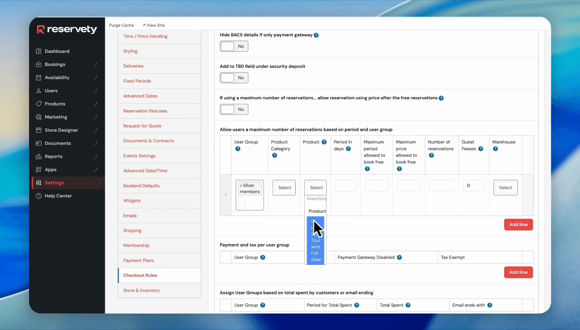 Step #31: Select the target product for the guest passes (e.g., 1 Hour Skiing Tour with Full Gear)