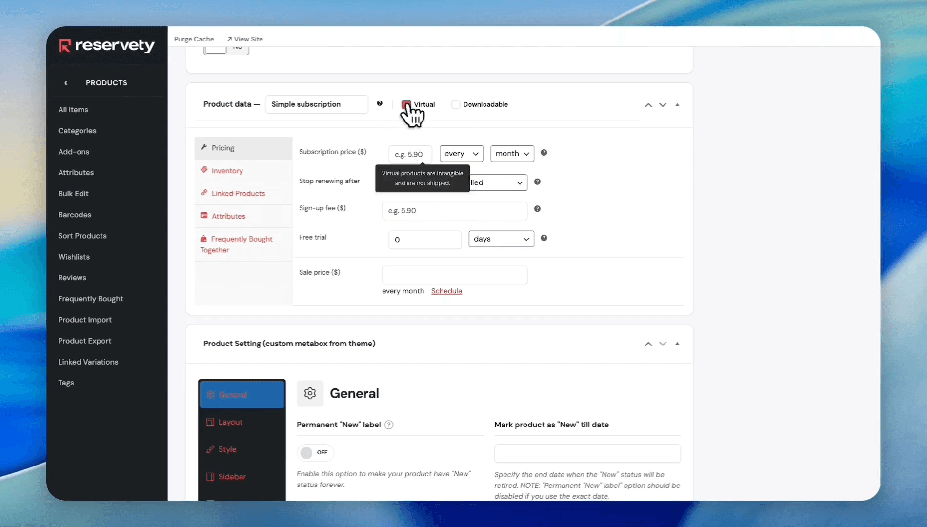 Step #15: Select the Virtual checkbox since memberships do not require shipping