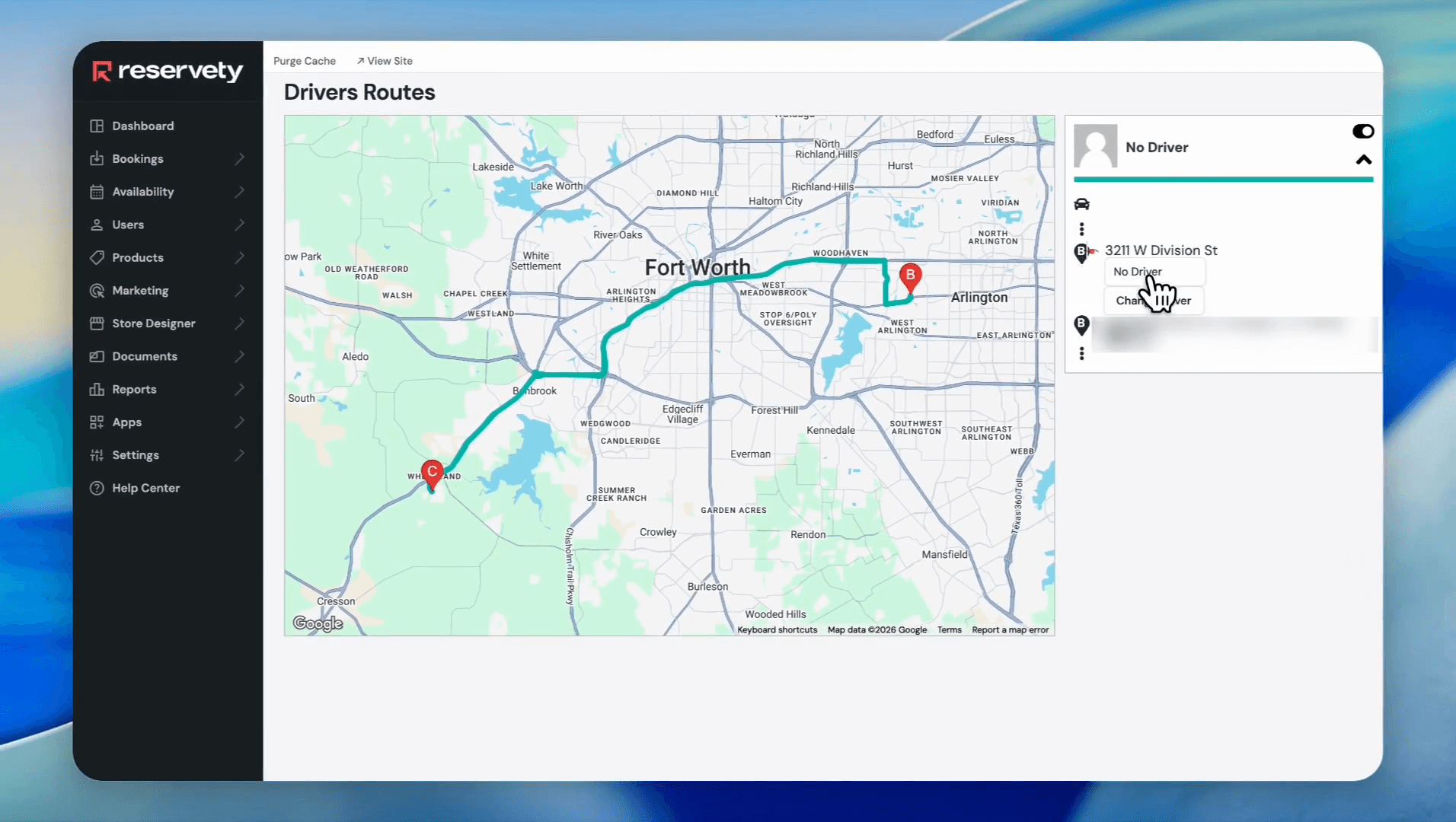 Step #12: Click the driver dropdown menu for the first location, which currently reads "No Driver".