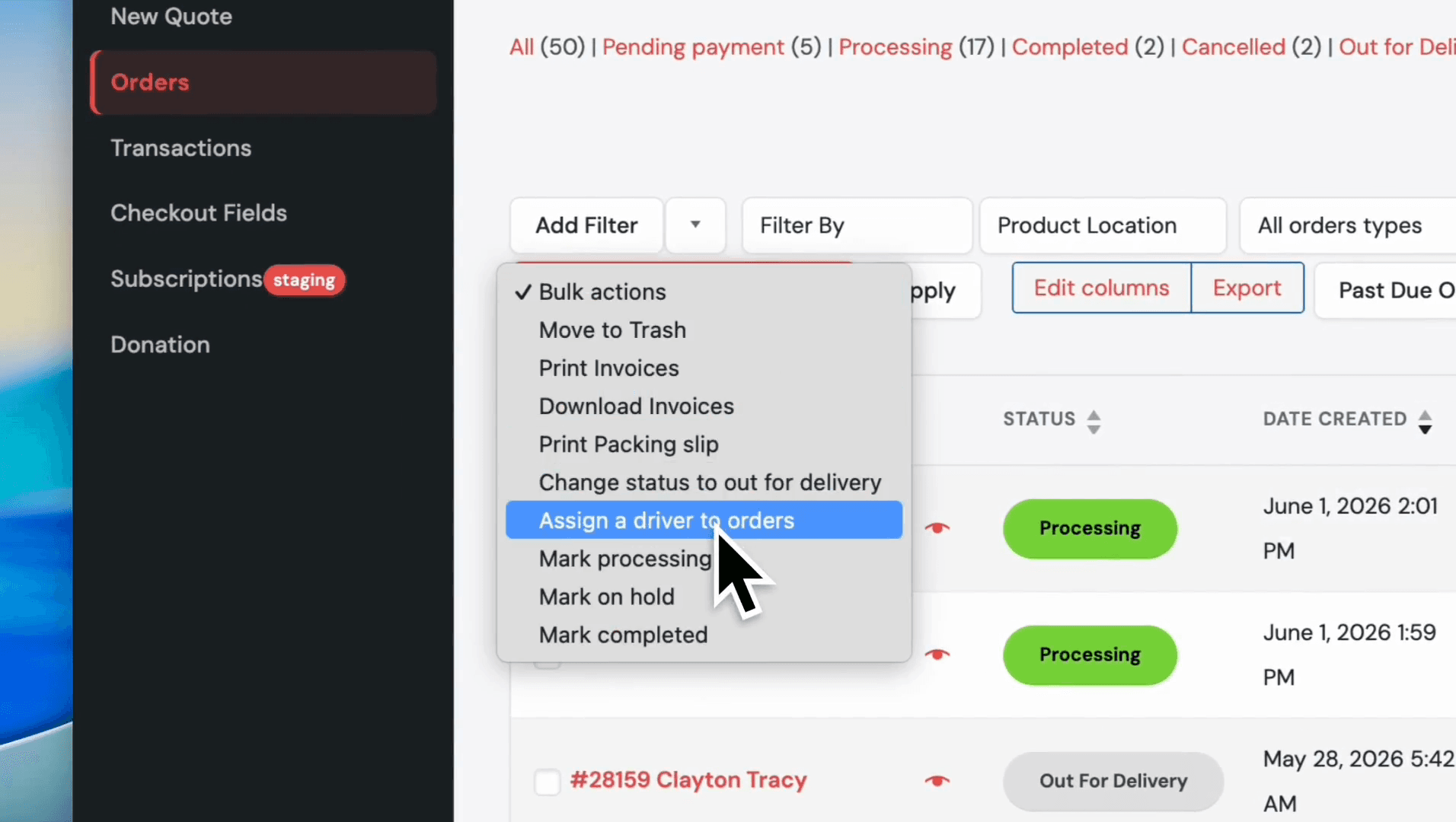 Step #5: Select Assign a driver to orders.