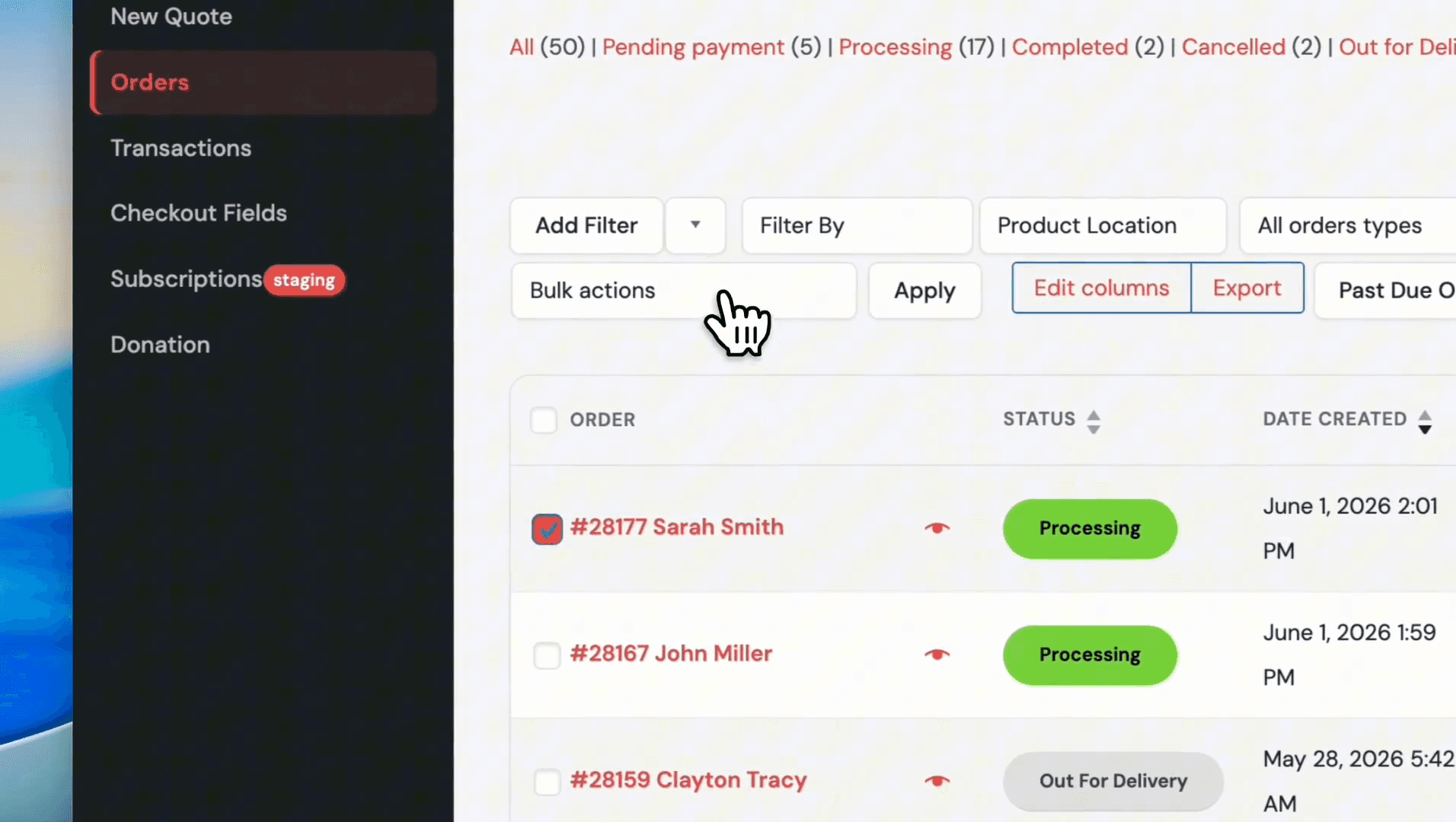 Step #4: Click the Bulk actions dropdown menu.