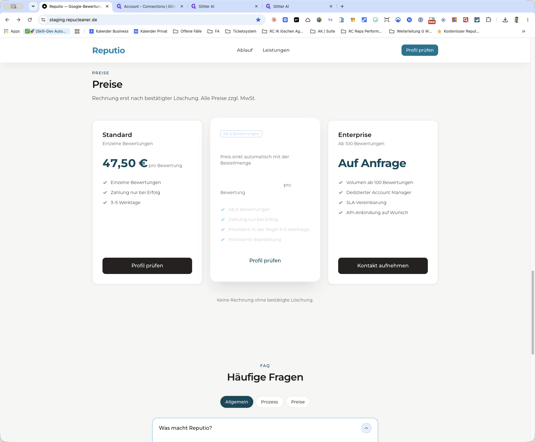 Step #3: Klicken Sie auf den Bereich mit den Leistungspunkten der Tarifkarte, um Details wie die Bearbeitungszeit (in der Regel 3–5 Werktage) einzusehen.