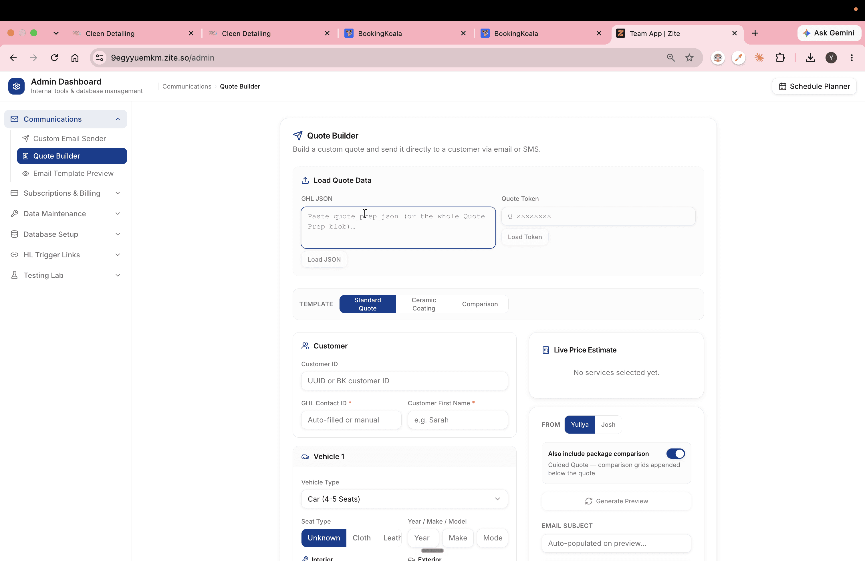 Step #6: Click inside the GHL JSON text field under the Load Quote Data section.