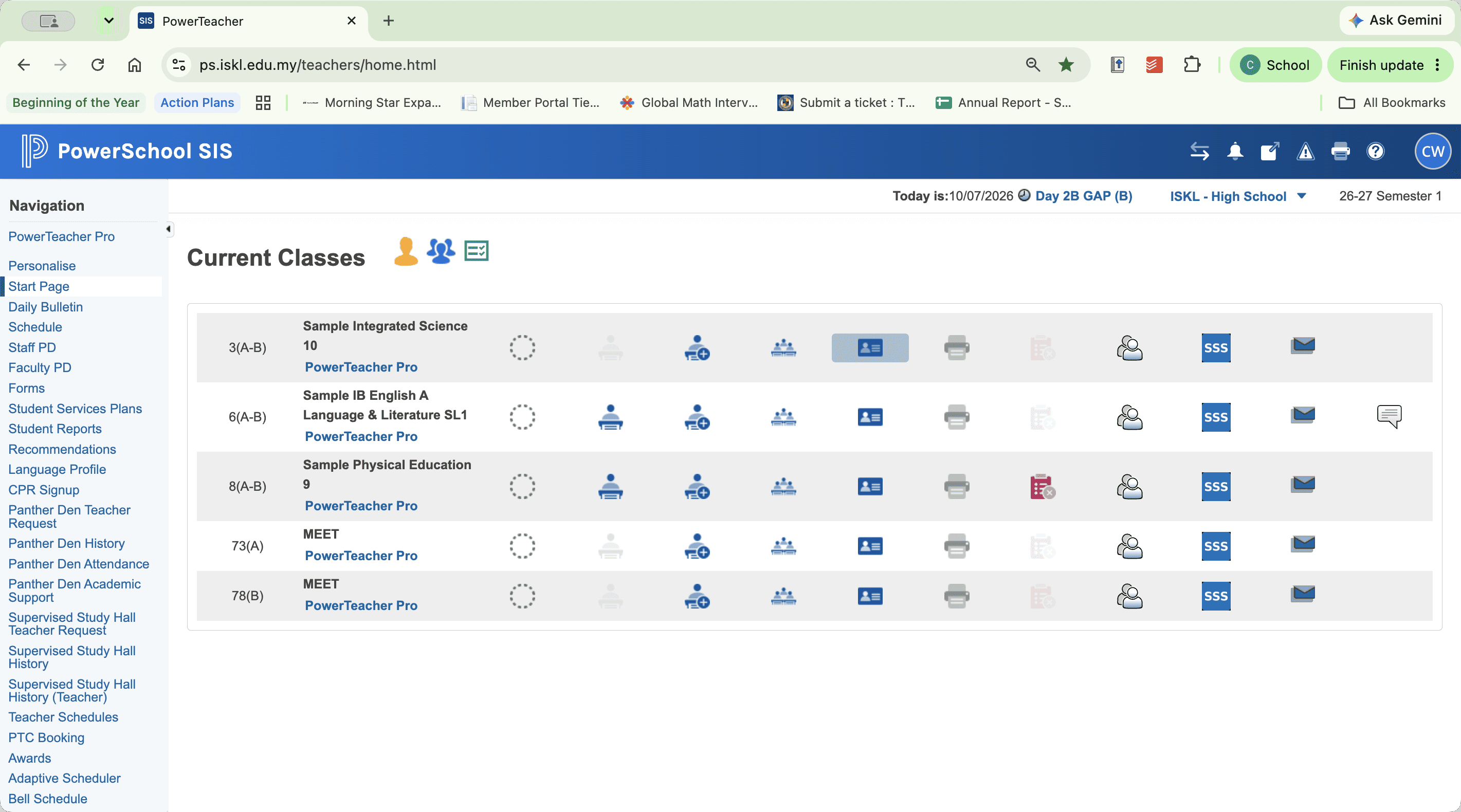 Step #1: Click the student information or roster icon for your class in the PowerTeacher portal.