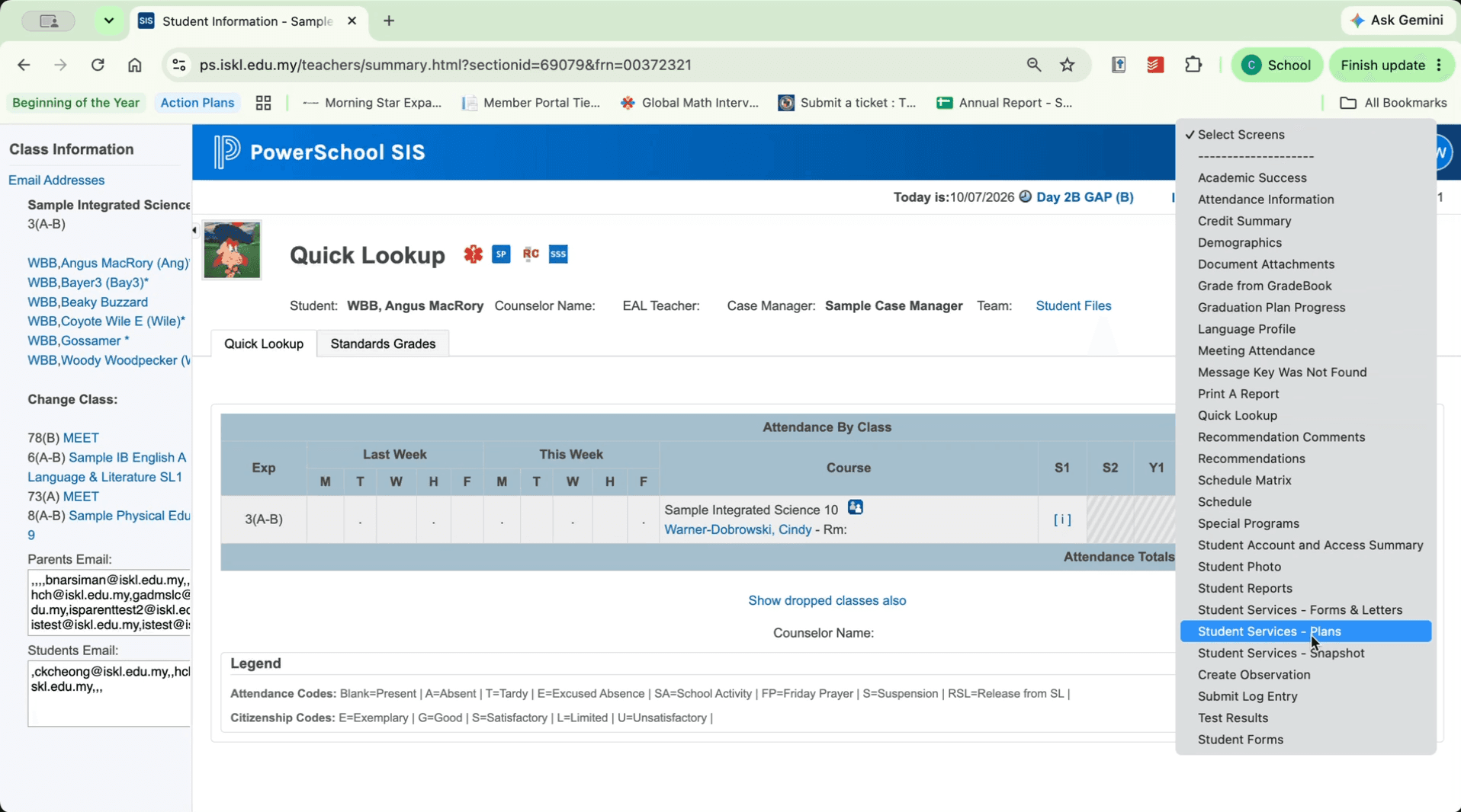 Step #4: Select Student Services-Plans from the menu.