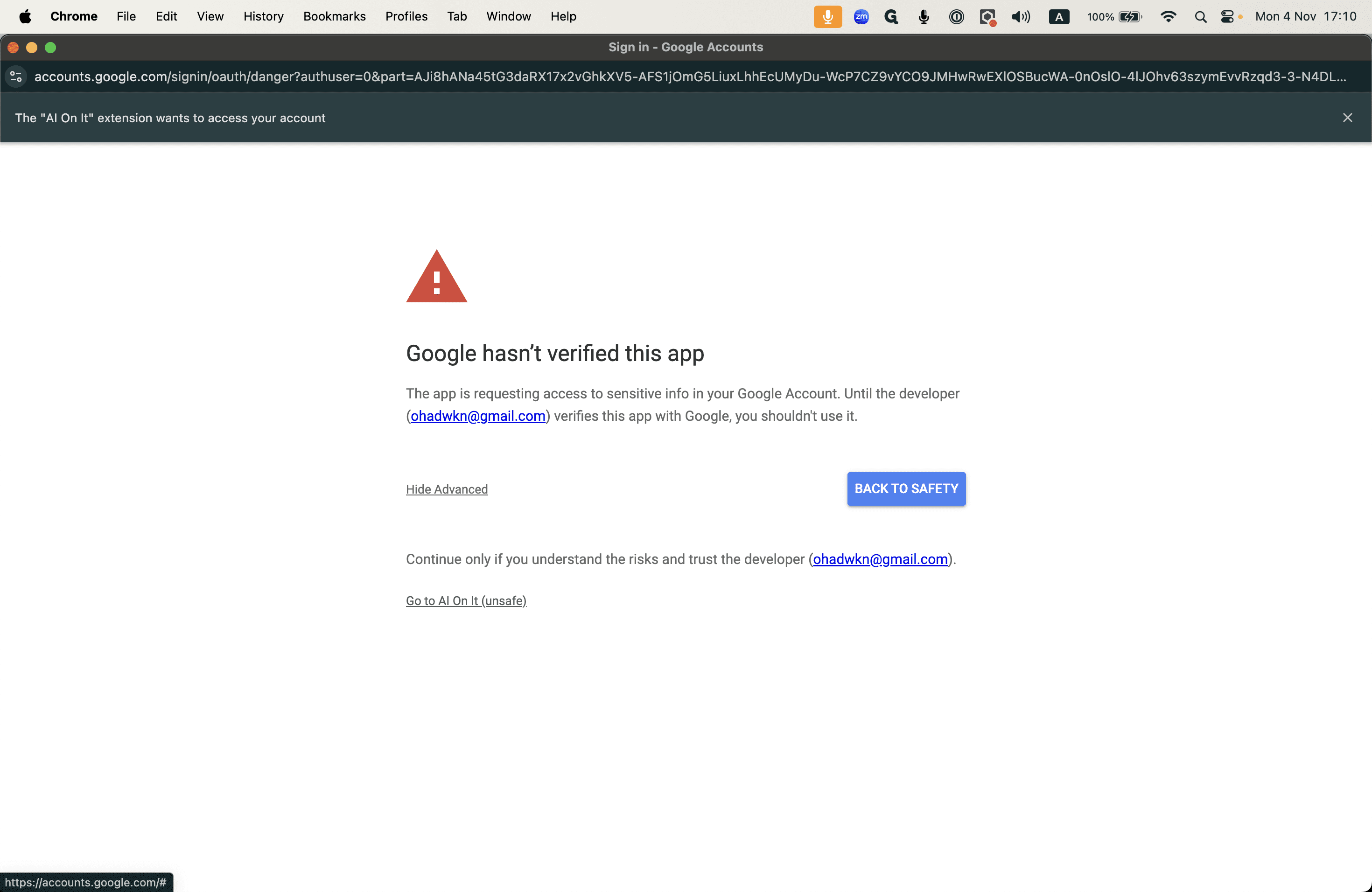 Step #11: Click on "Go to AI On It (unsafe)"